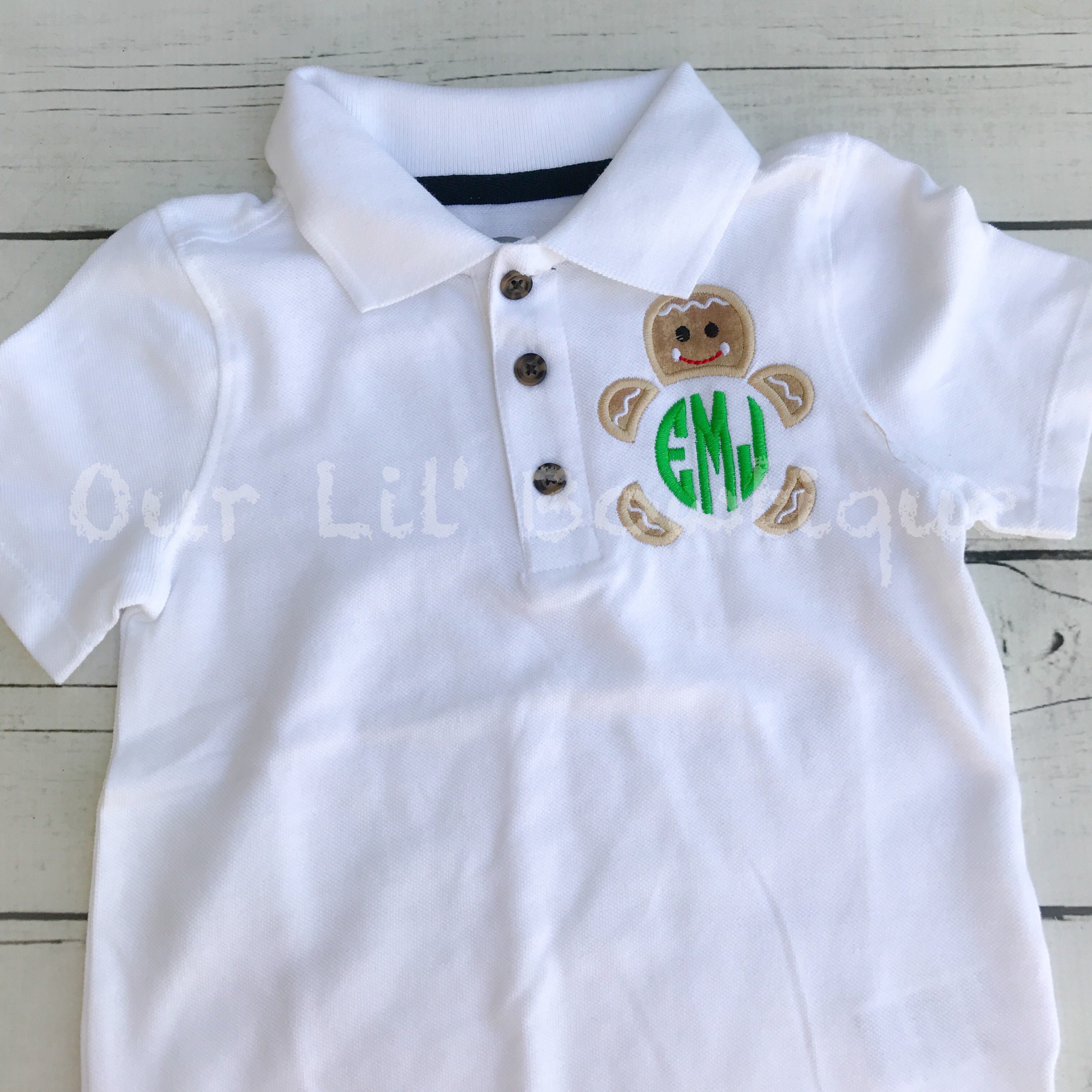 Gingerbread Monogram Polo - Boys Christmas Shirt
