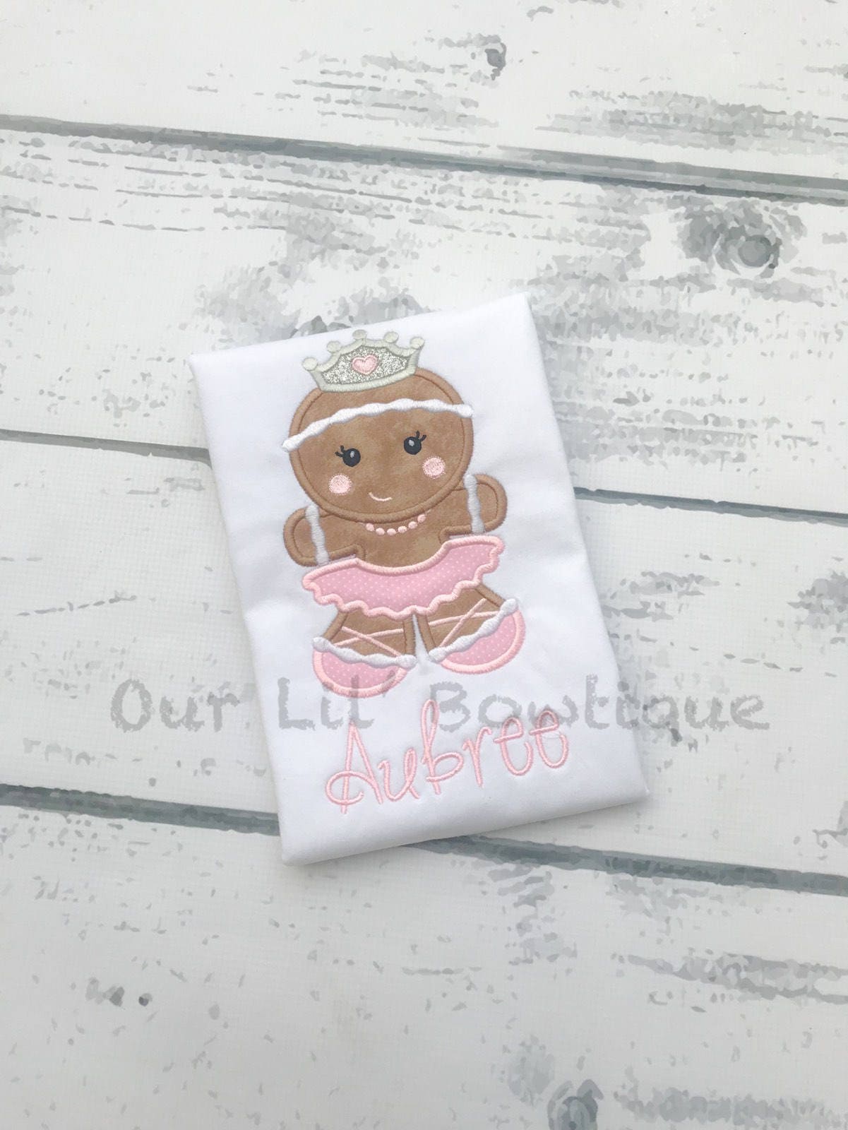 Girls Christmas Shirt: Ballerina Gingerbread Applique