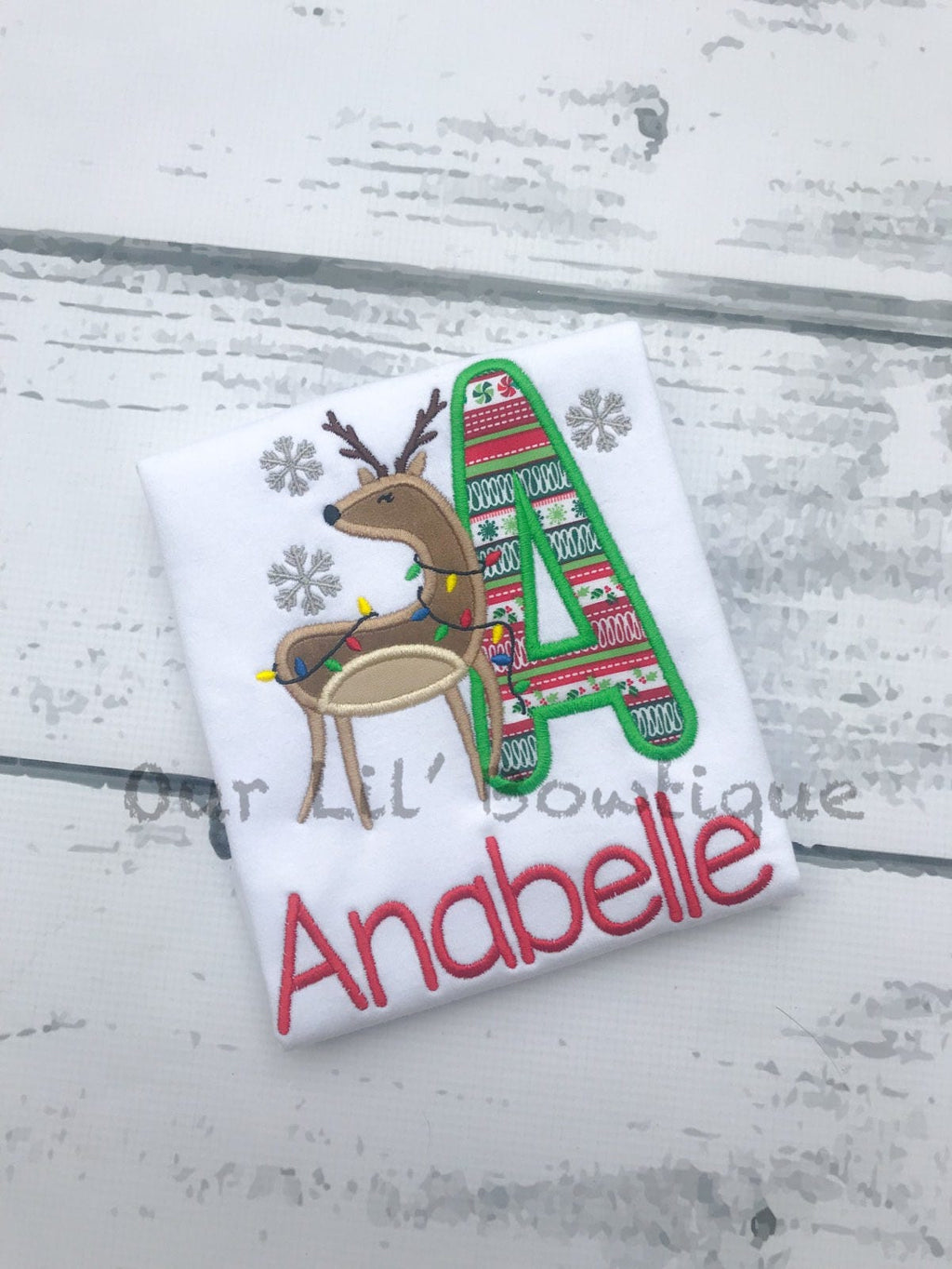 Personalized Reindeer Christmas Shirt: Applique Letter Design