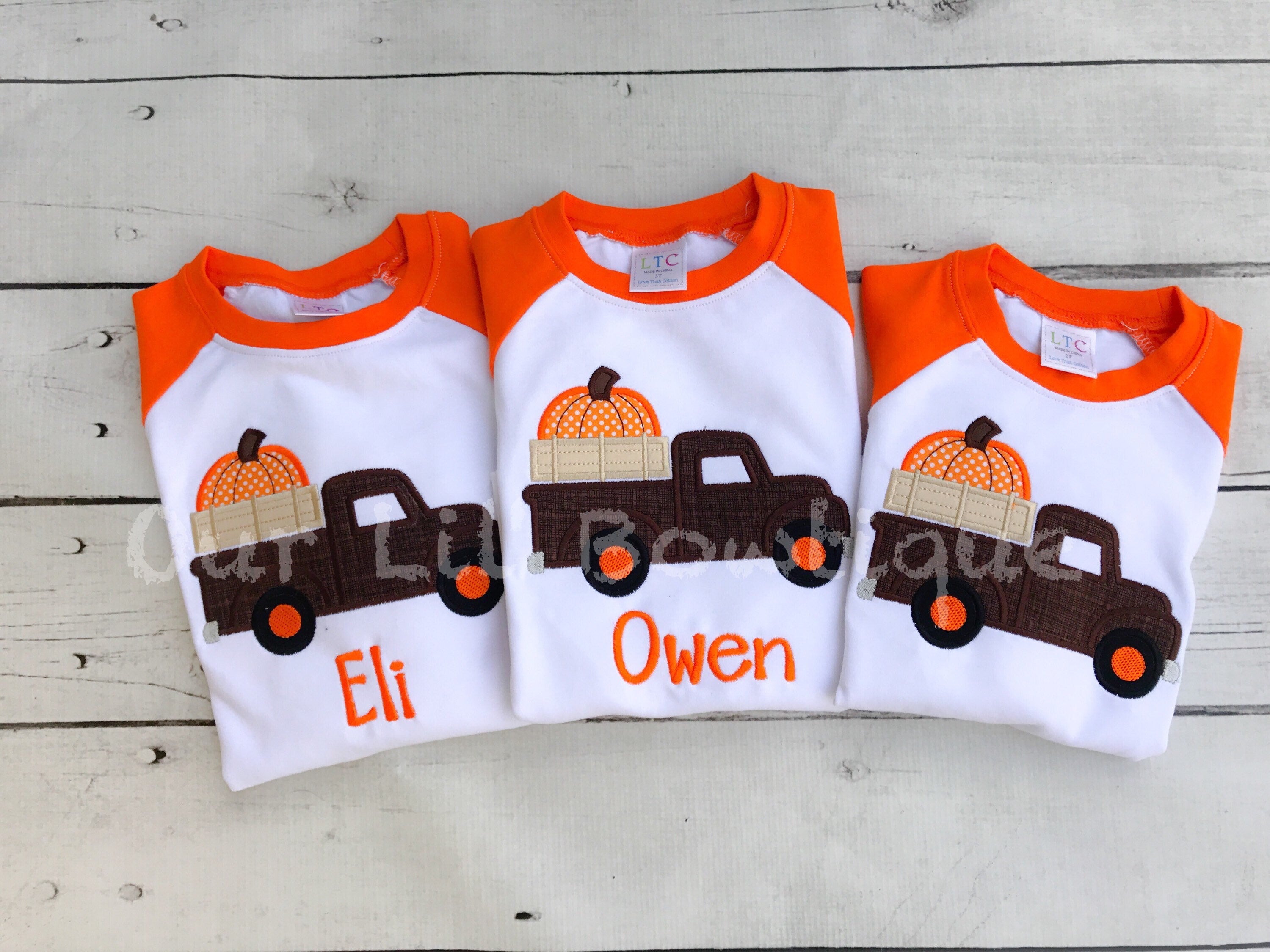 Personalized Pumpkin Truck Shirt - Thanksgiving Raglan - Halloween Applique