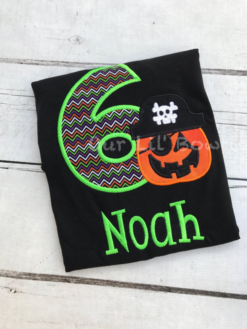 Personalized Halloween 1st Birthday Shirt: Pumpkin Pirate Appliqué