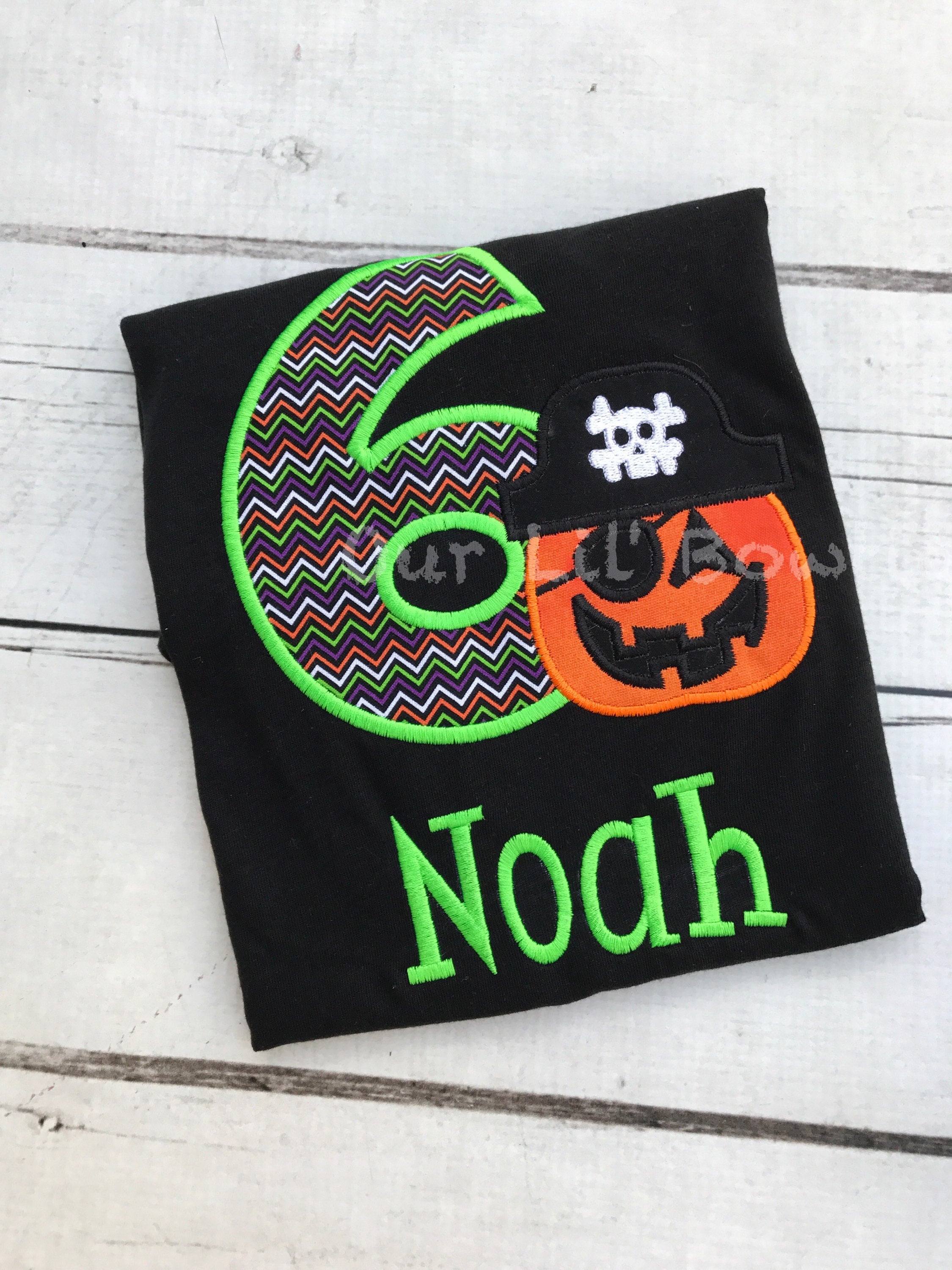 Personalized Halloween 1st Birthday Shirt: Pumpkin Pirate Appliqué