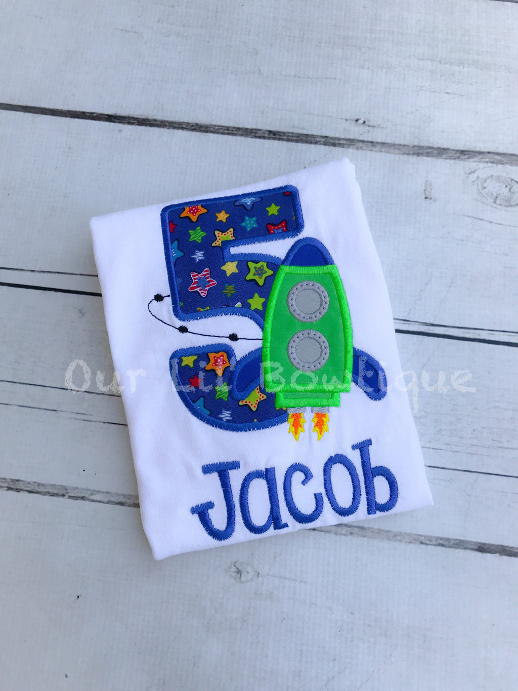 Rocket Ship Birthday Shirt: Embroidered Space Theme, Custom Age