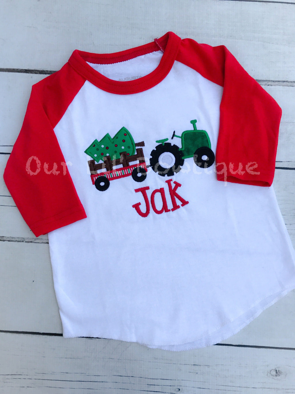 Personalized Christmas Tractor Shirt: Appliqué Tree, Infant to Toddler