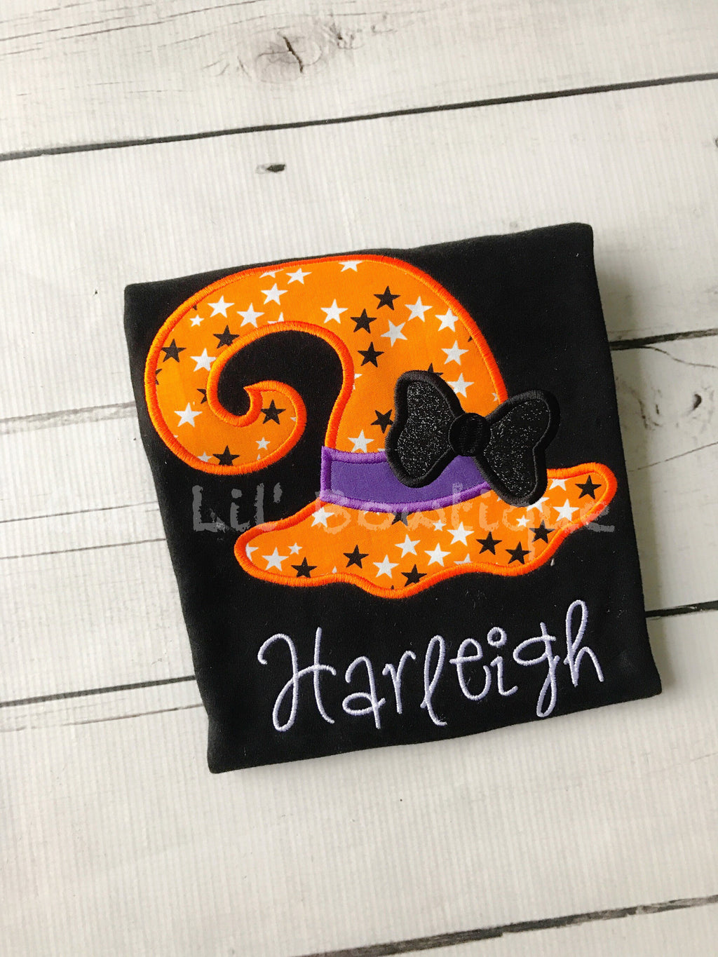 Girls Halloween Shirt: Witch Hat Applique, Ruffle Sleeve