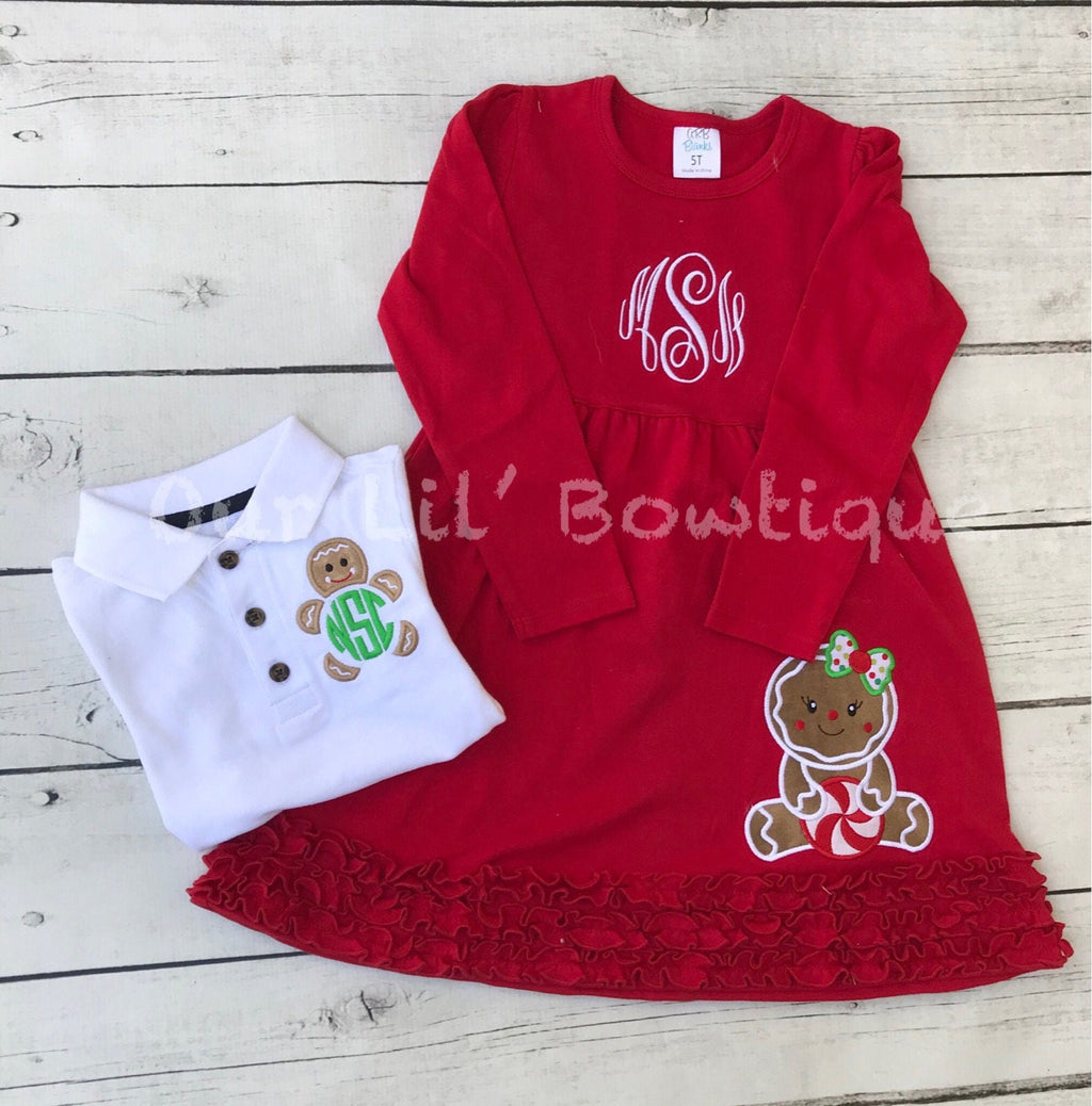 Gingerbread Christmas Shirt - Girls Christmas Dress - Gingerbread Shirt - Christmas Applique Dress - Christmas Applique Shirt - Gingerbread