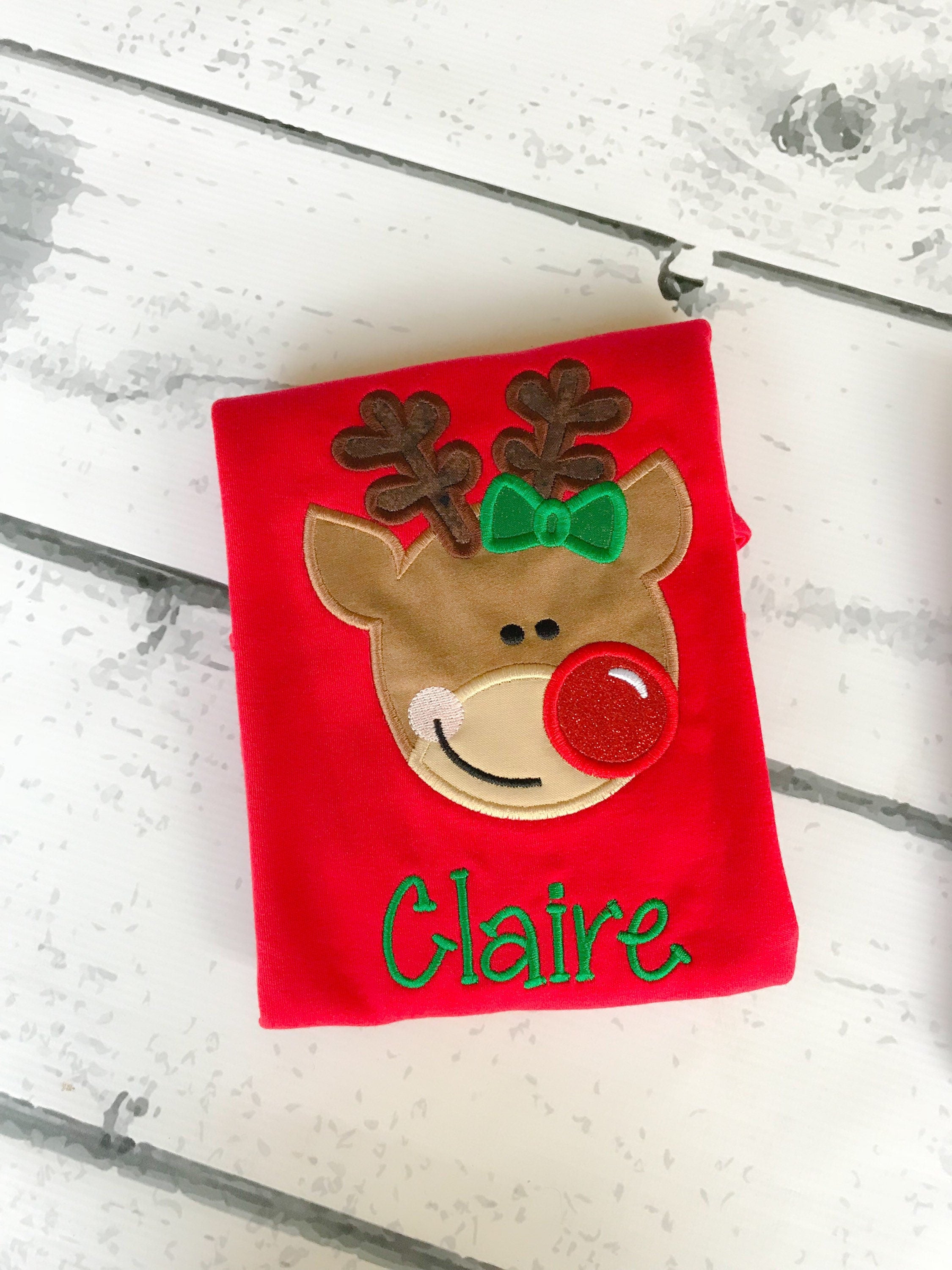 Personalized Reindeer Applique Christmas Shirt
