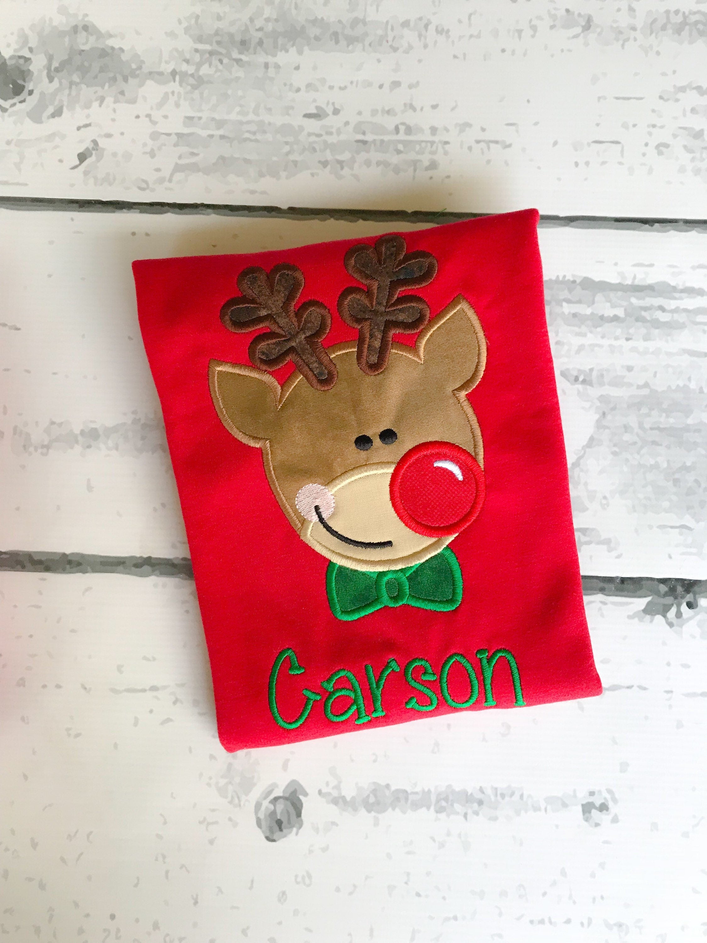 Personalized Reindeer Applique Christmas Shirt