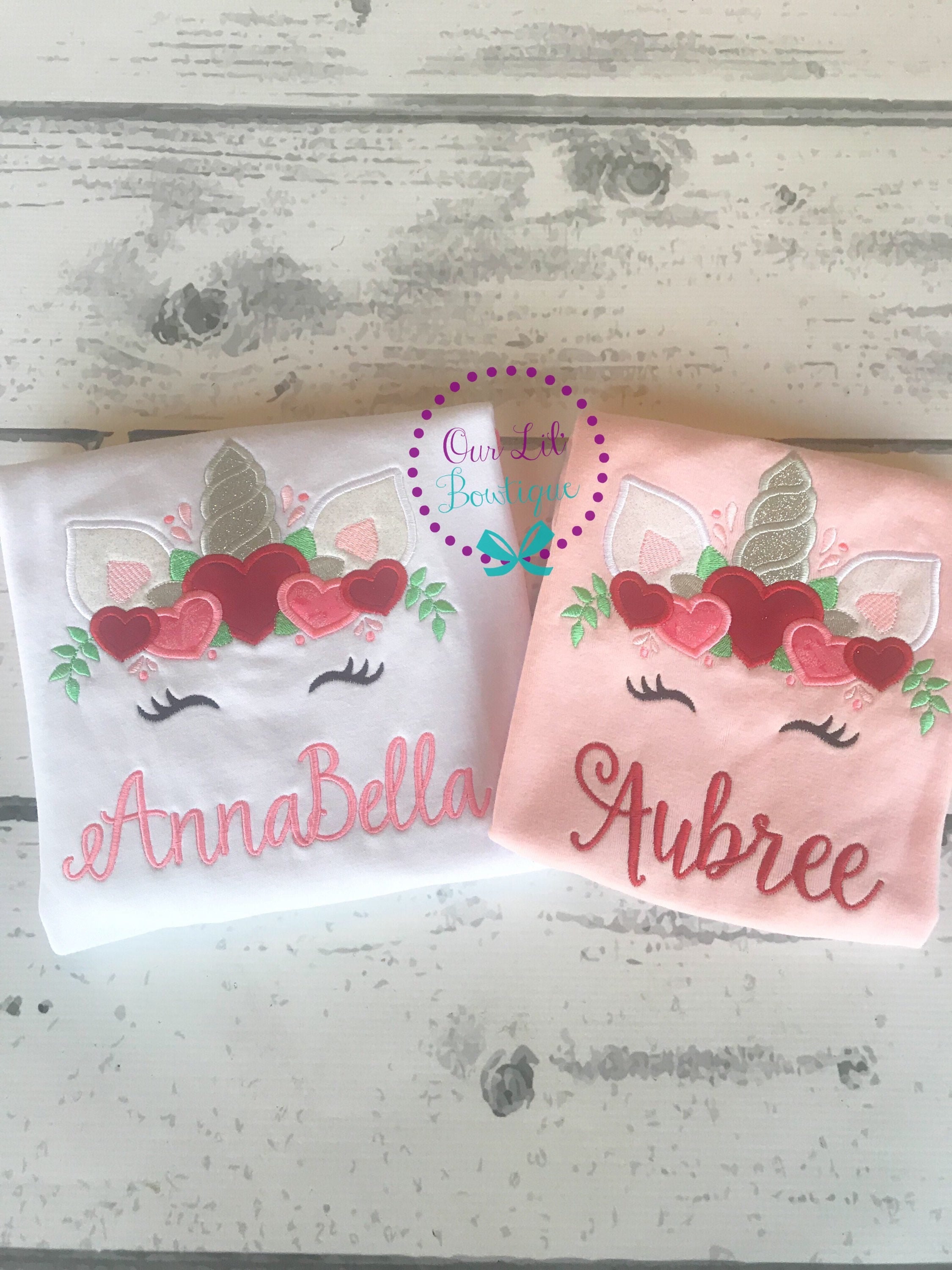 Valentine Unicorn Shirt: Personalized Hearts Appliqué