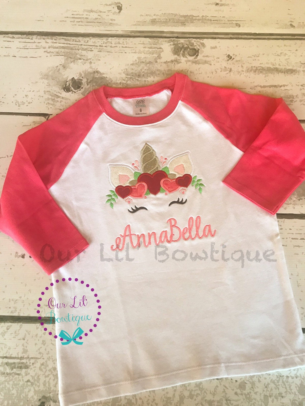 Valentine Unicorn Shirt: Personalized Hearts Appliqué