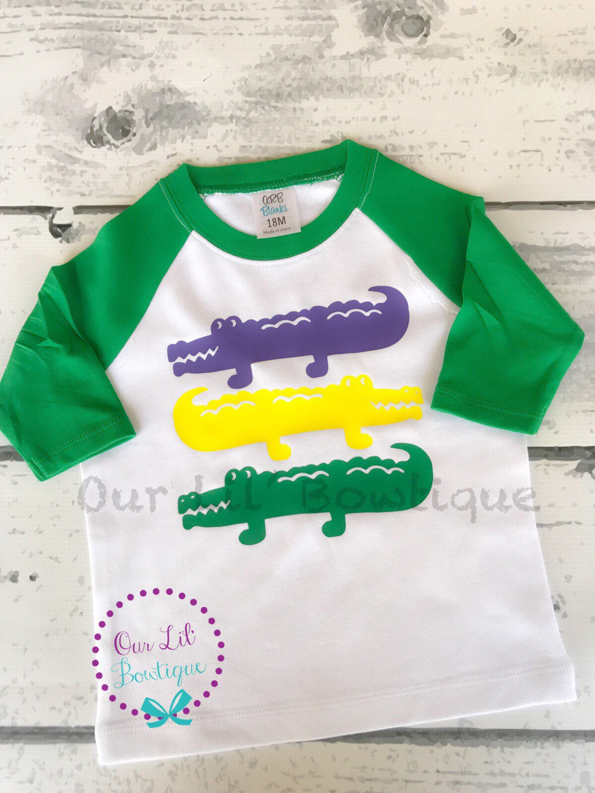 Mardi Gras Gator Raglan Shirt: Customizable Colors
