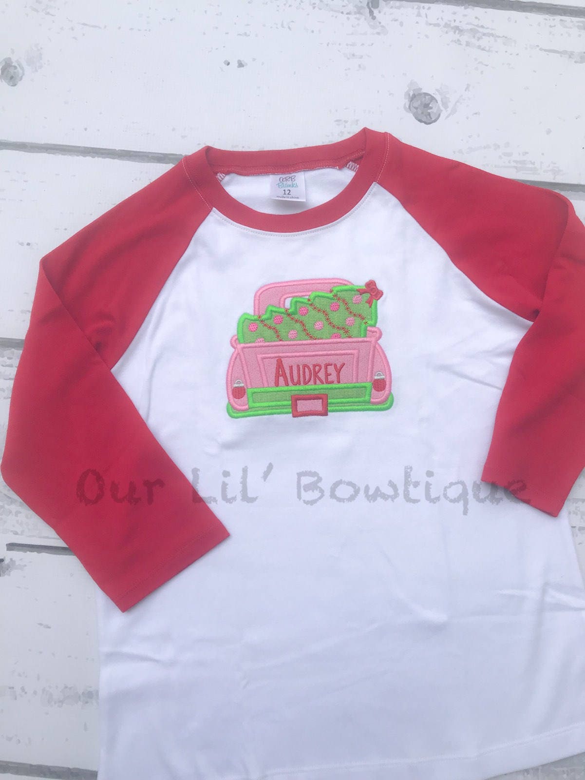 Old Christmas Truck - Girls Christmas Truck- Christmas Tree - Girls Christmas Shirt - Raglan - Personalized Shirt