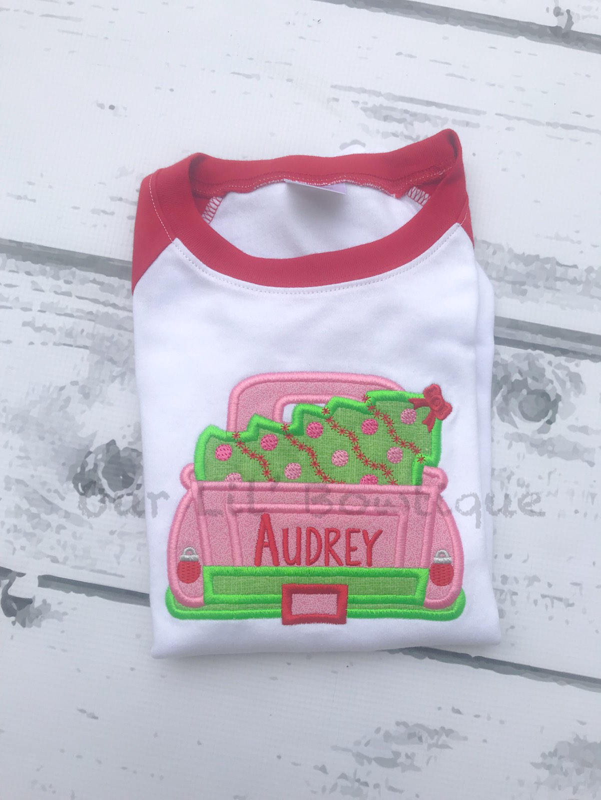 Old Christmas Truck - Girls Christmas Truck- Christmas Tree - Girls Christmas Shirt - Raglan - Personalized Shirt