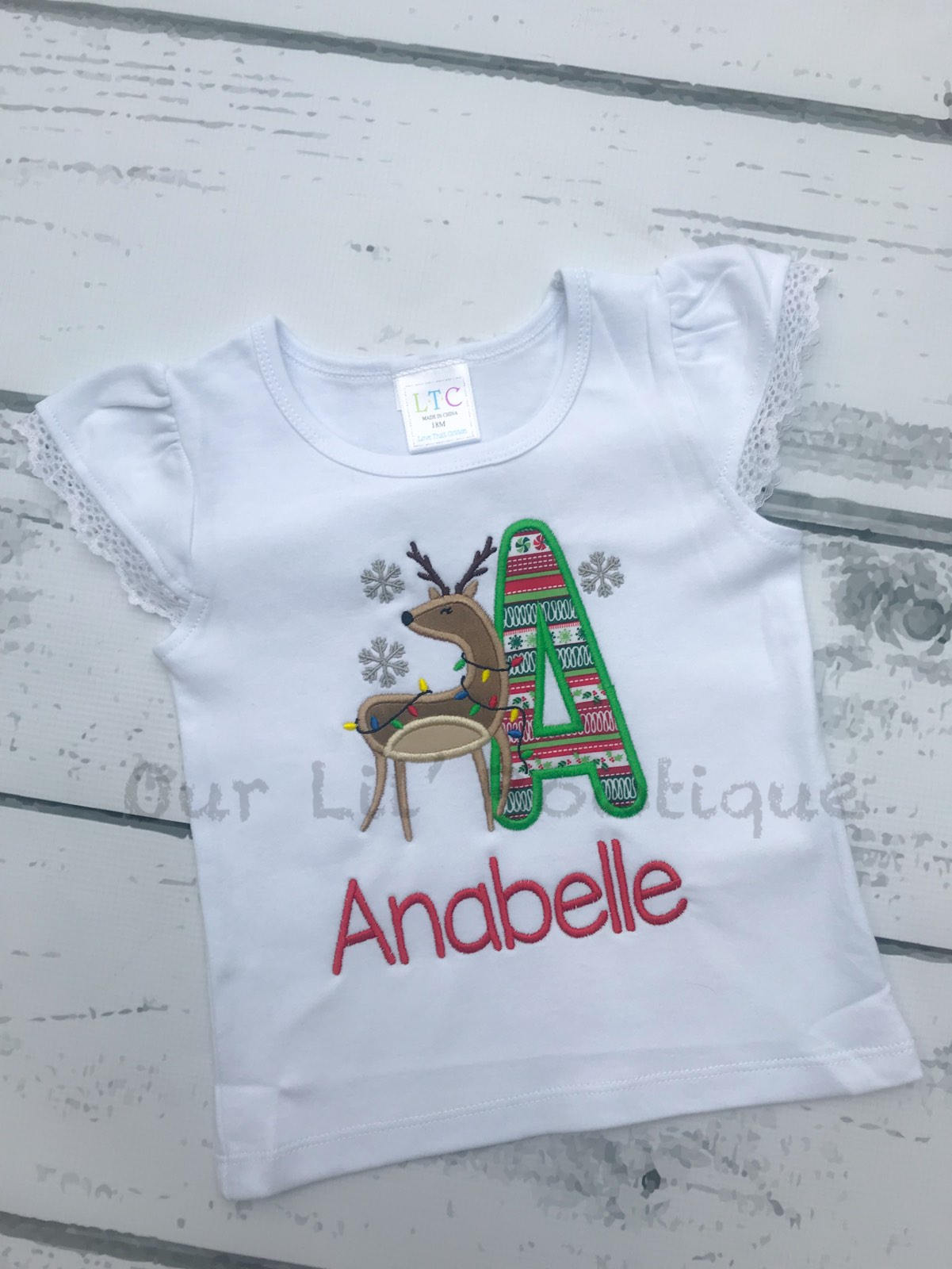 Personalized Reindeer Christmas Shirt: Applique Letter Design