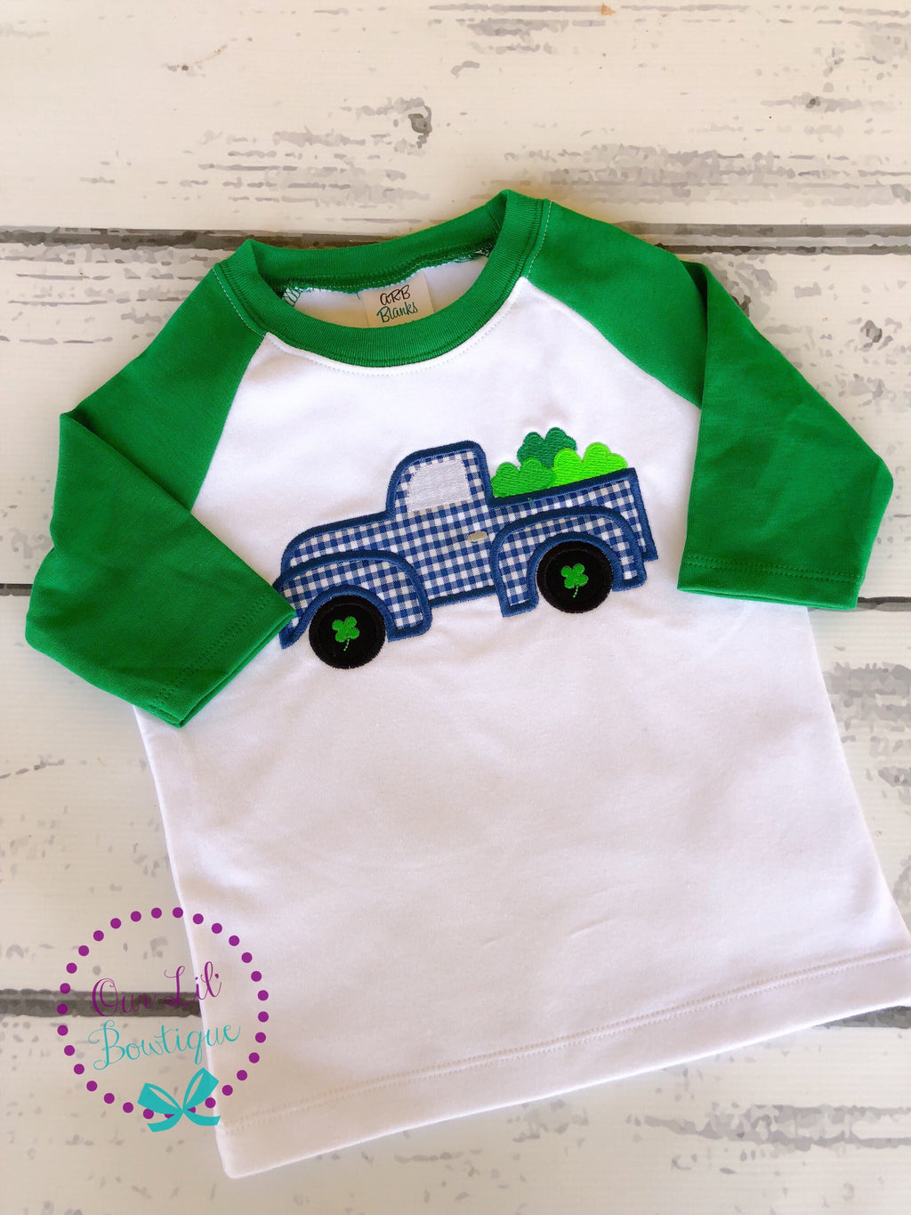 Shamrock Truck Raglan Shirt: Personalized St. Patrick's Day Applique