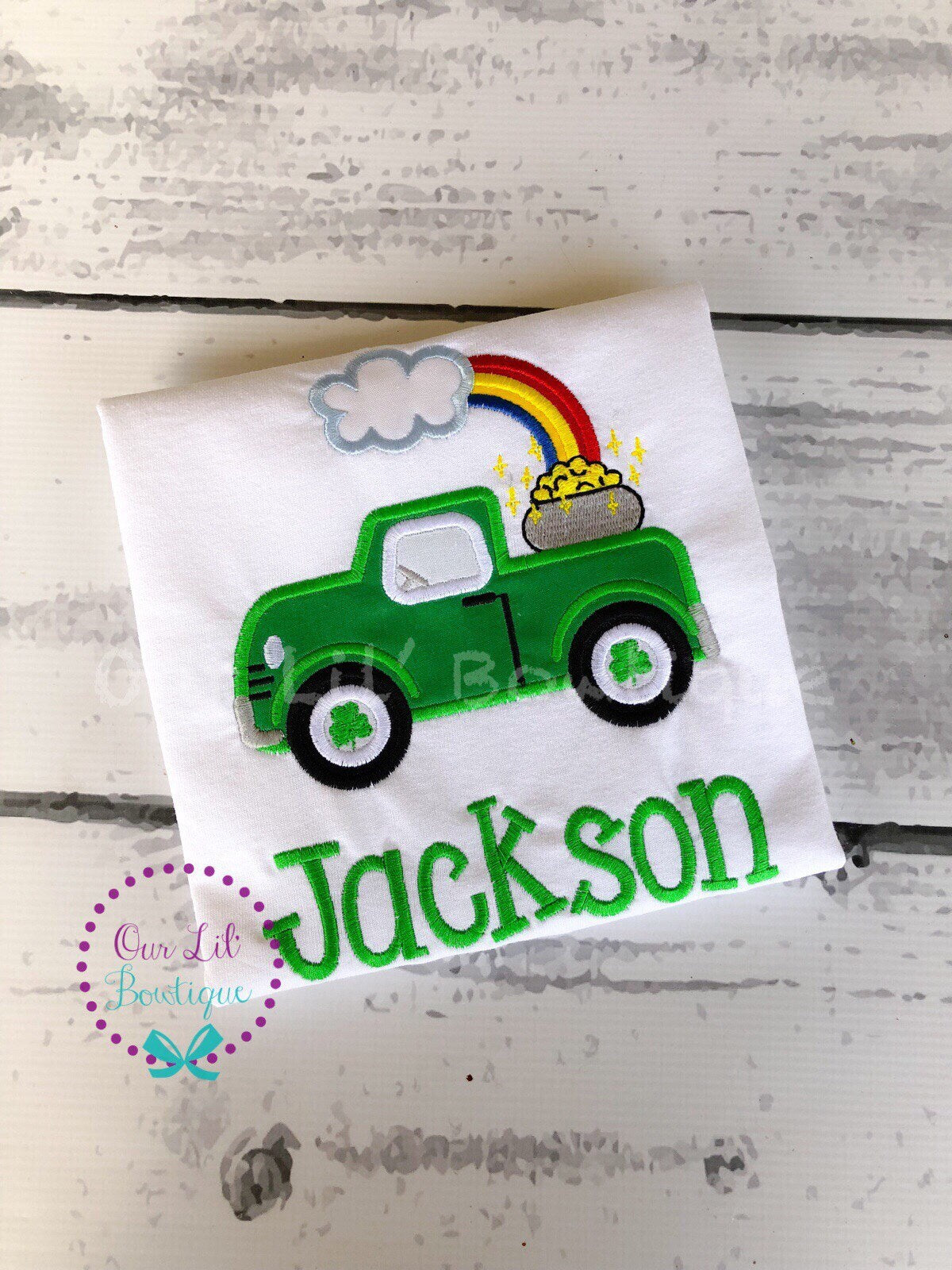 Personalized St. Patrick's Day Shirt: Shamrock Truck Appliqué