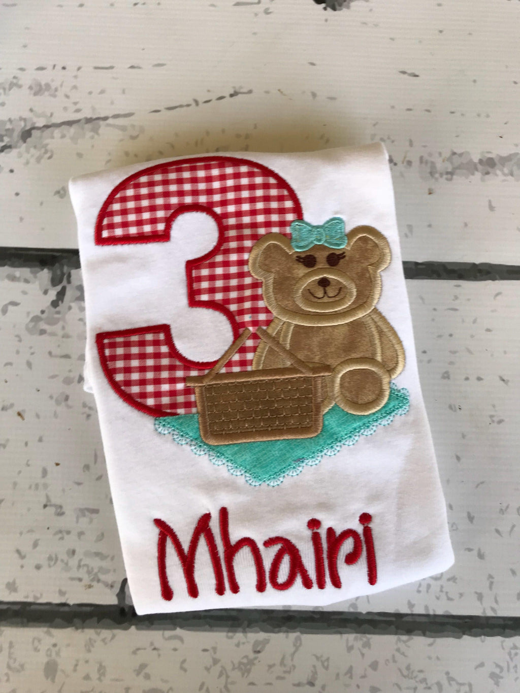 Teddy Bear Picnic Birthday Applique Shirt - Personalized 1st Birthday Outfit