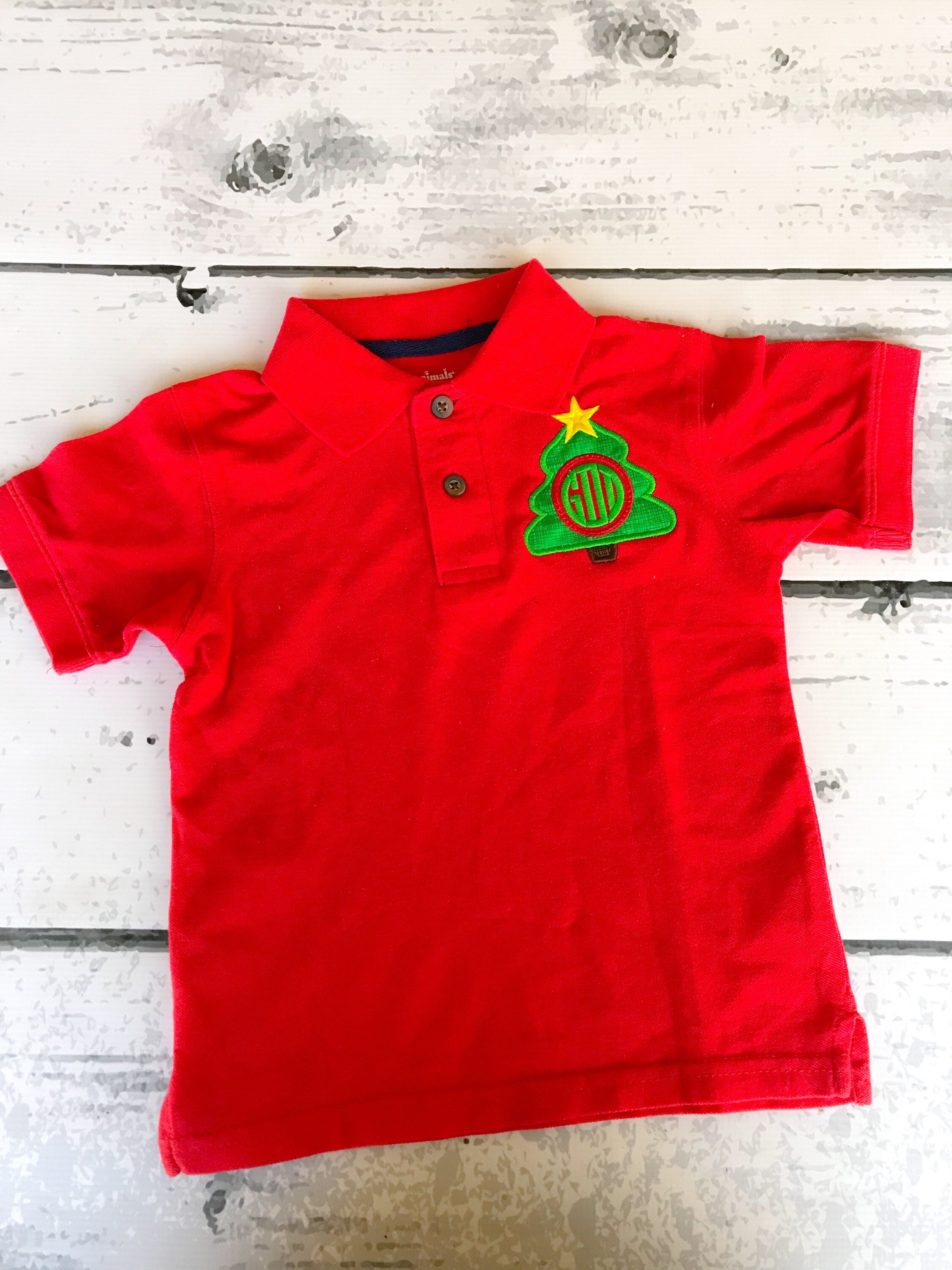 Christmas Tree Monogram Polo - Kids Holiday Shirt - Monogram Polo Shirt