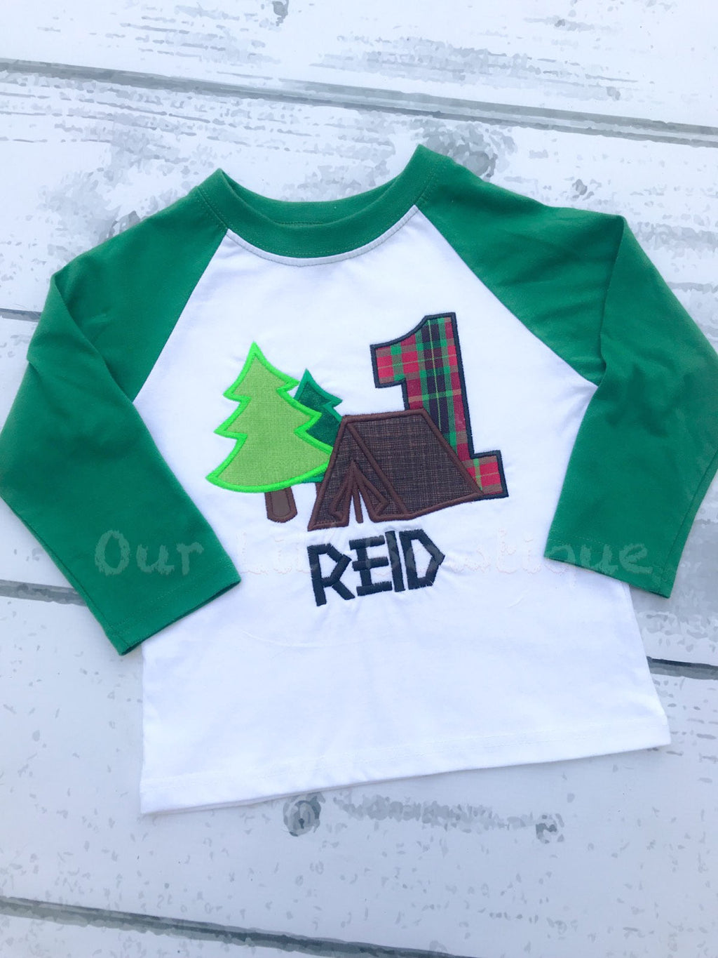 Woodland First Birthday Shirt: Lumberjack Bear, Red Plaid Number