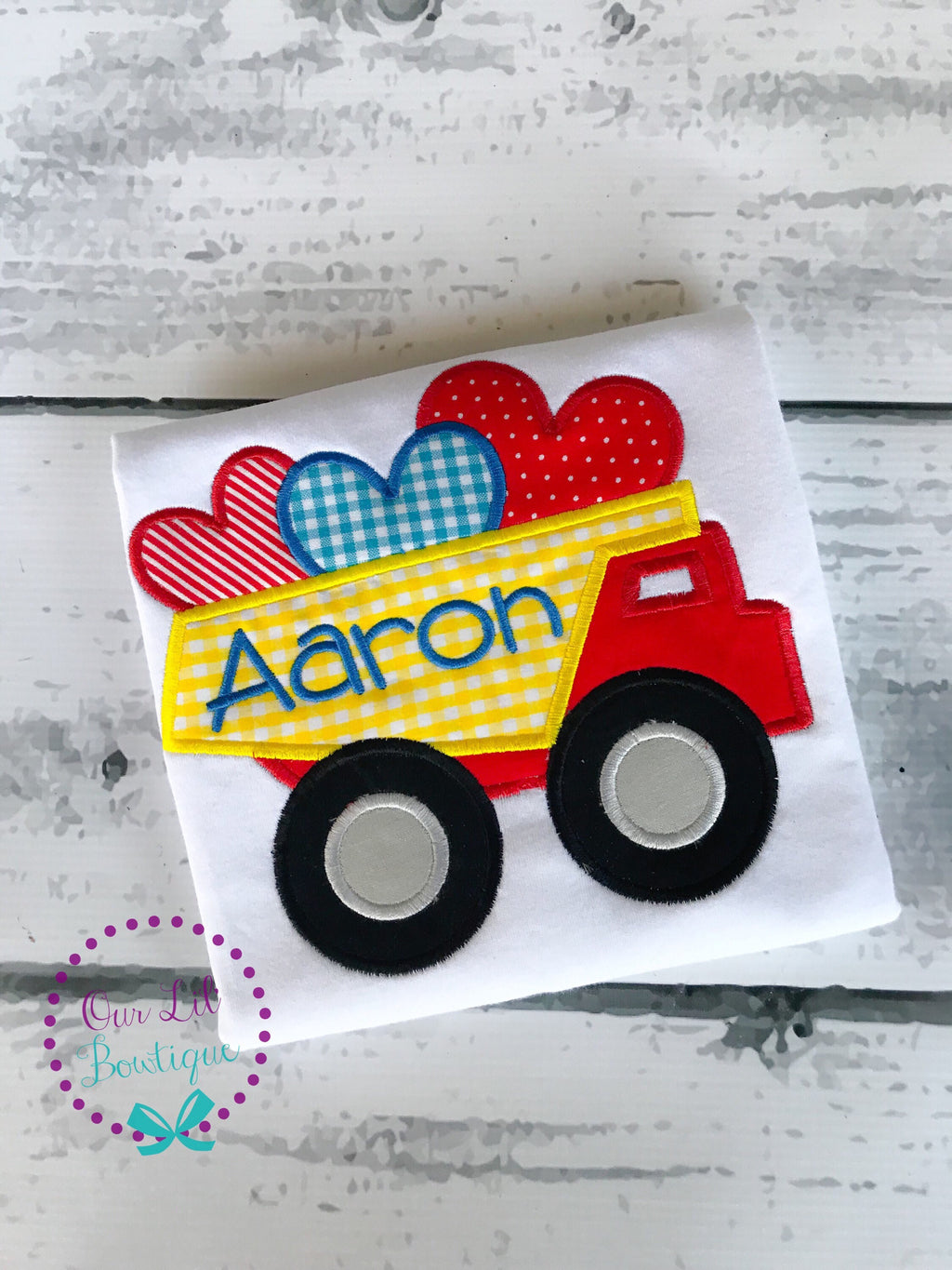 Valentine Dump Truck Raglan Shirt - Personalized Boy's Appliqué