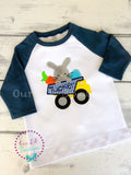 Personalized Easter Raglan: Bunny Dump Truck Appliqué Shirt