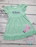 Girls Personalized Easter Dress: Bunny Applique, Mint Green