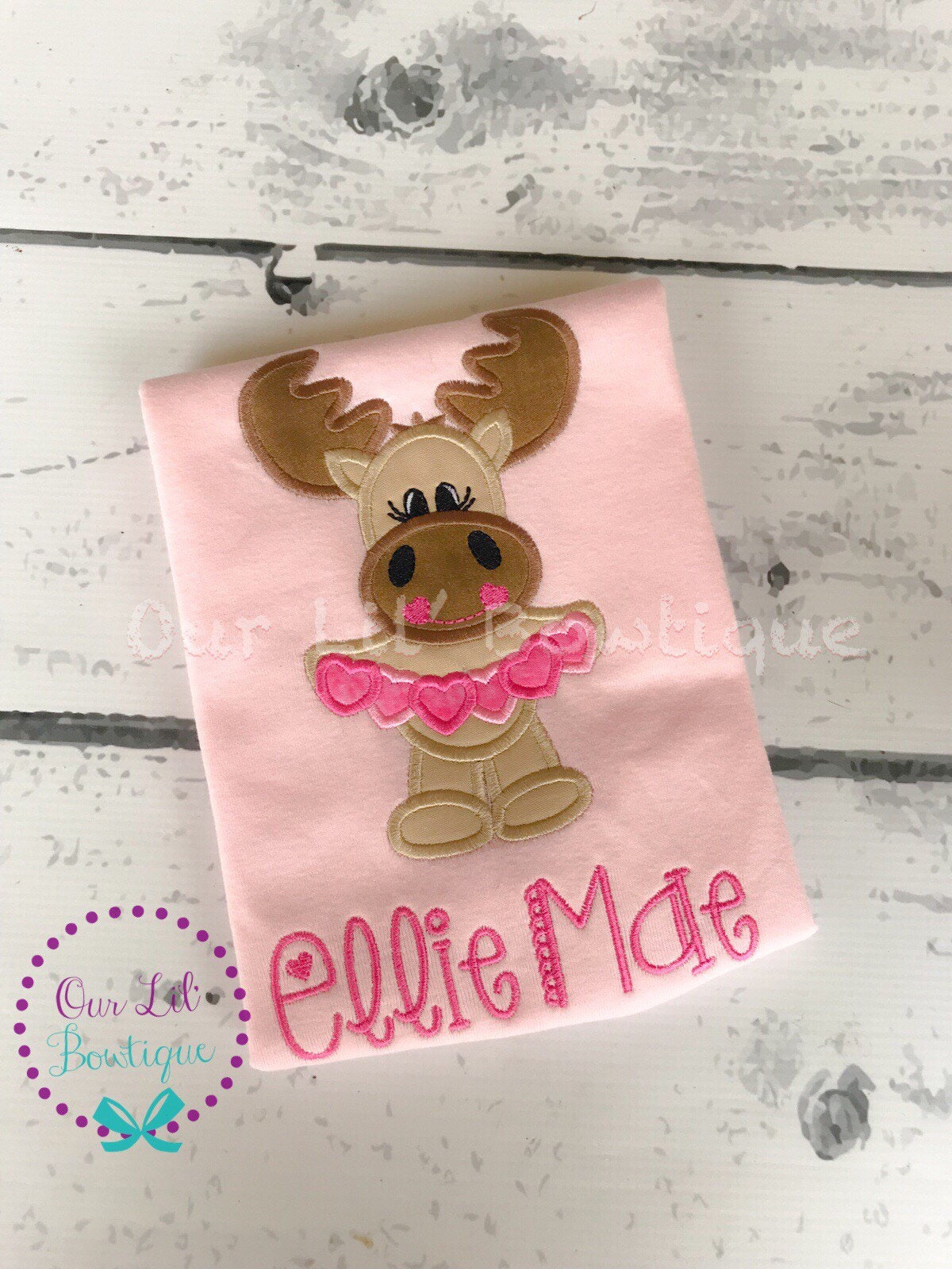 Personalized Valentine Moose Applique Shirt - Girls Valentine Outfit