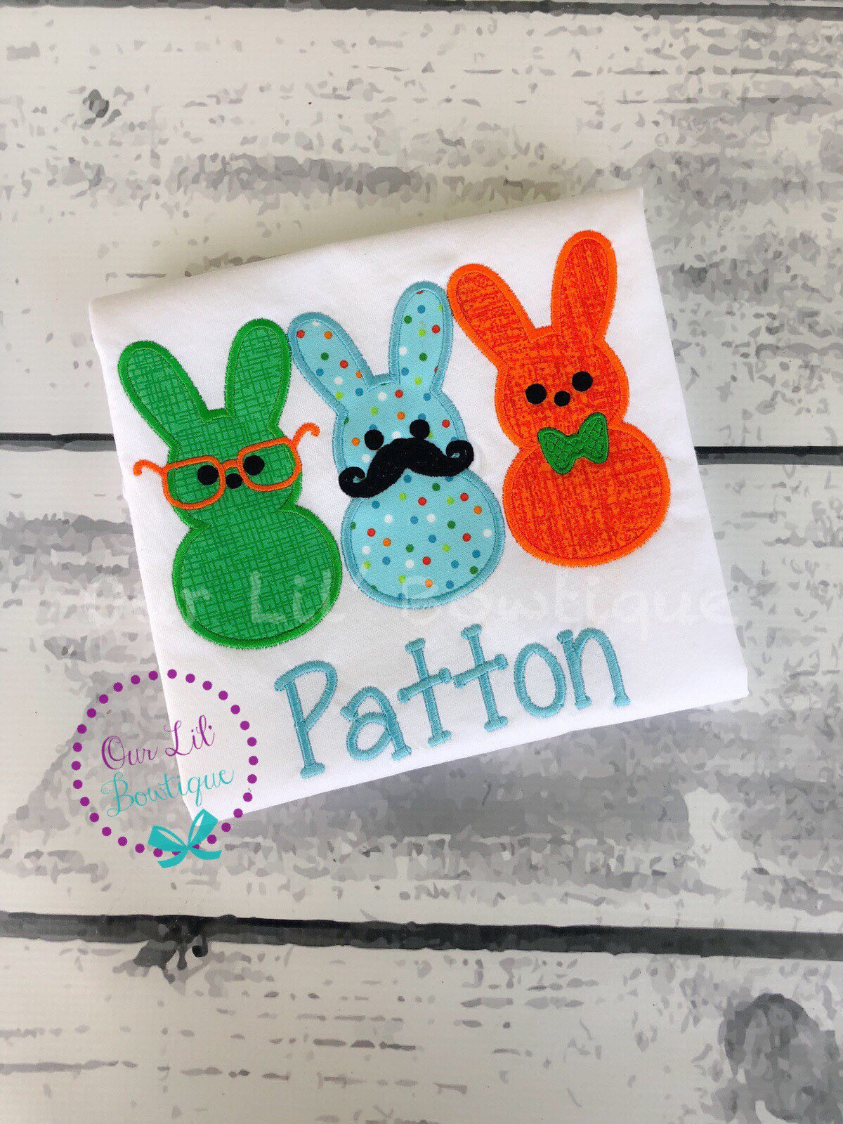 Boys Easter Shirt: Bunny Trio Appliqué, Personalized Easter Gift