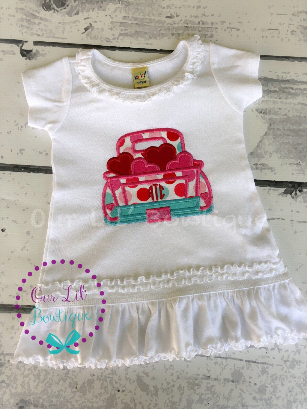 Personalized Valentine's Truck Appliqué Shirt: Embroidered Heart Truck