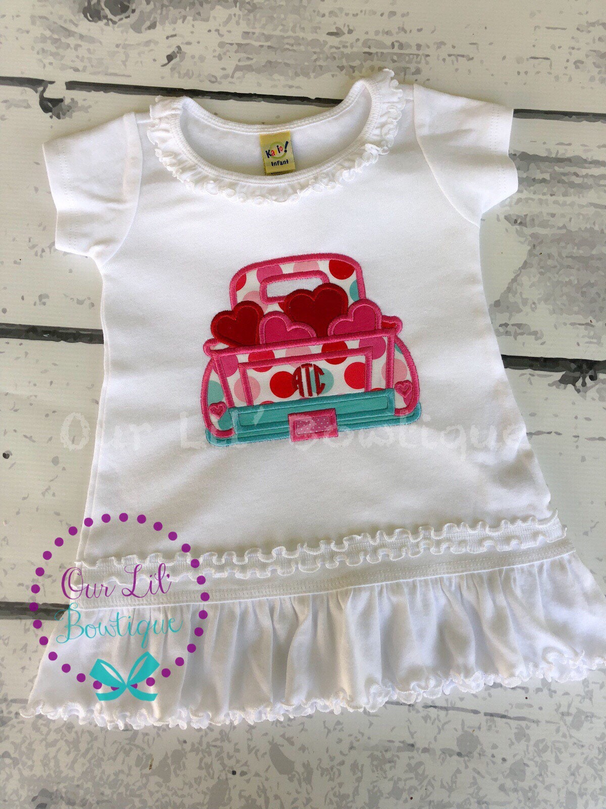 Personalized Valentine's Truck Appliqué Shirt: Embroidered Heart Truck
