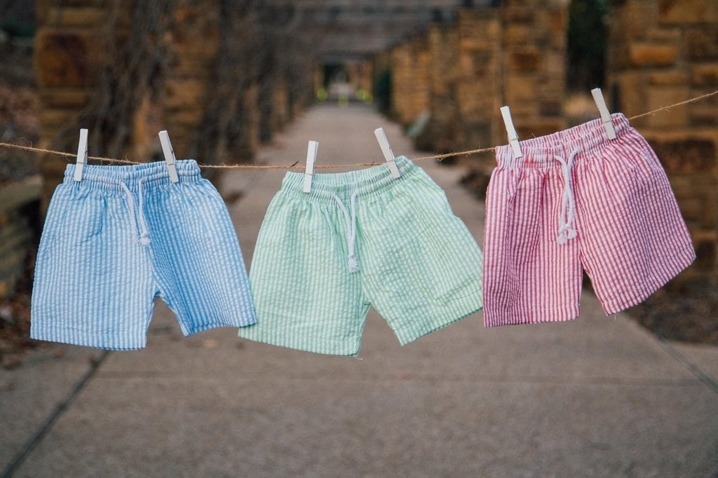 Monogrammed Seersucker Swim Trunks: Beach Ball Bathing Suit