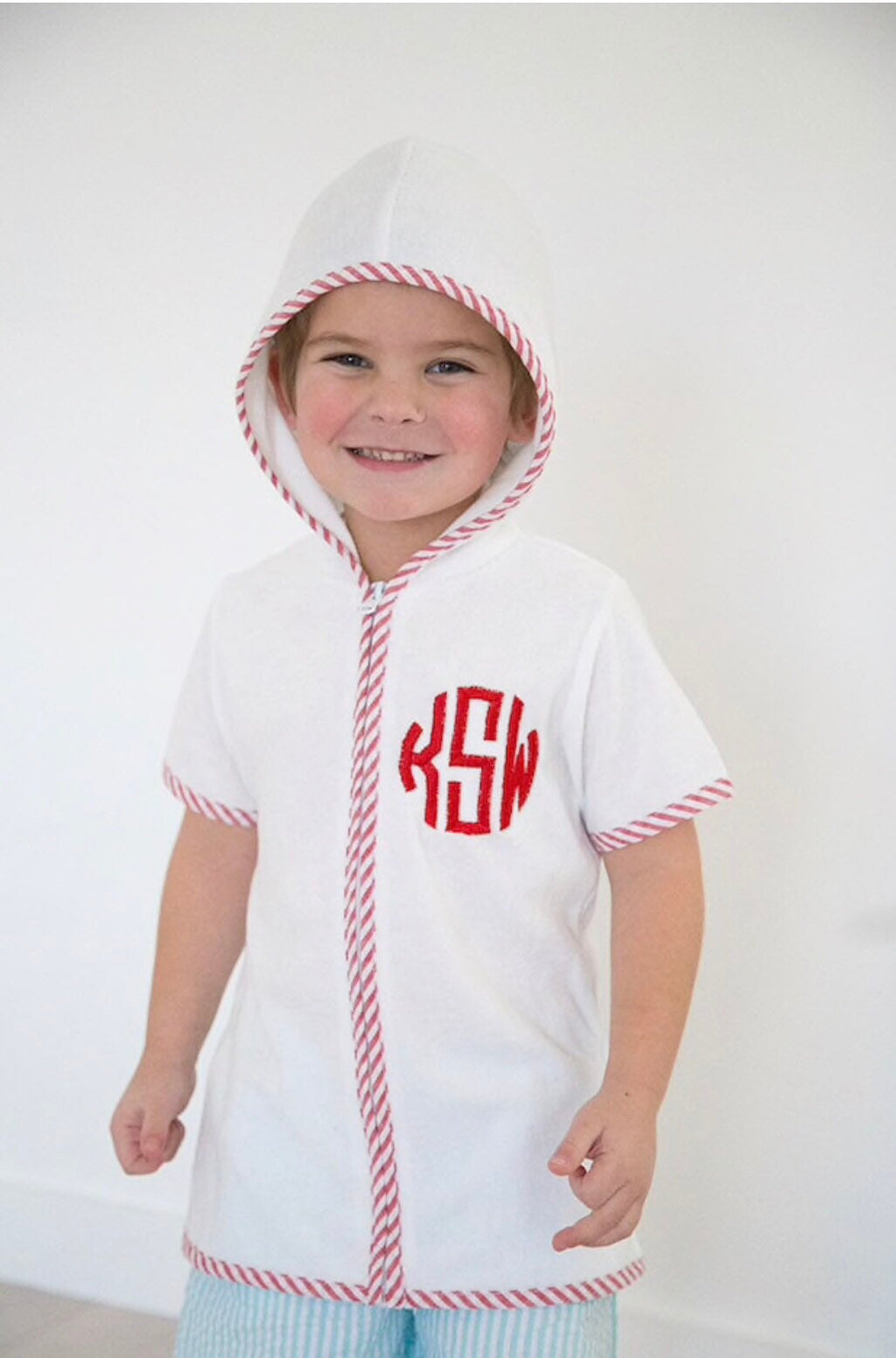 Personalized Terry Cloth Boy's Cover-Up: Shark Applique, Monogrammed Hooded Bathing Suit