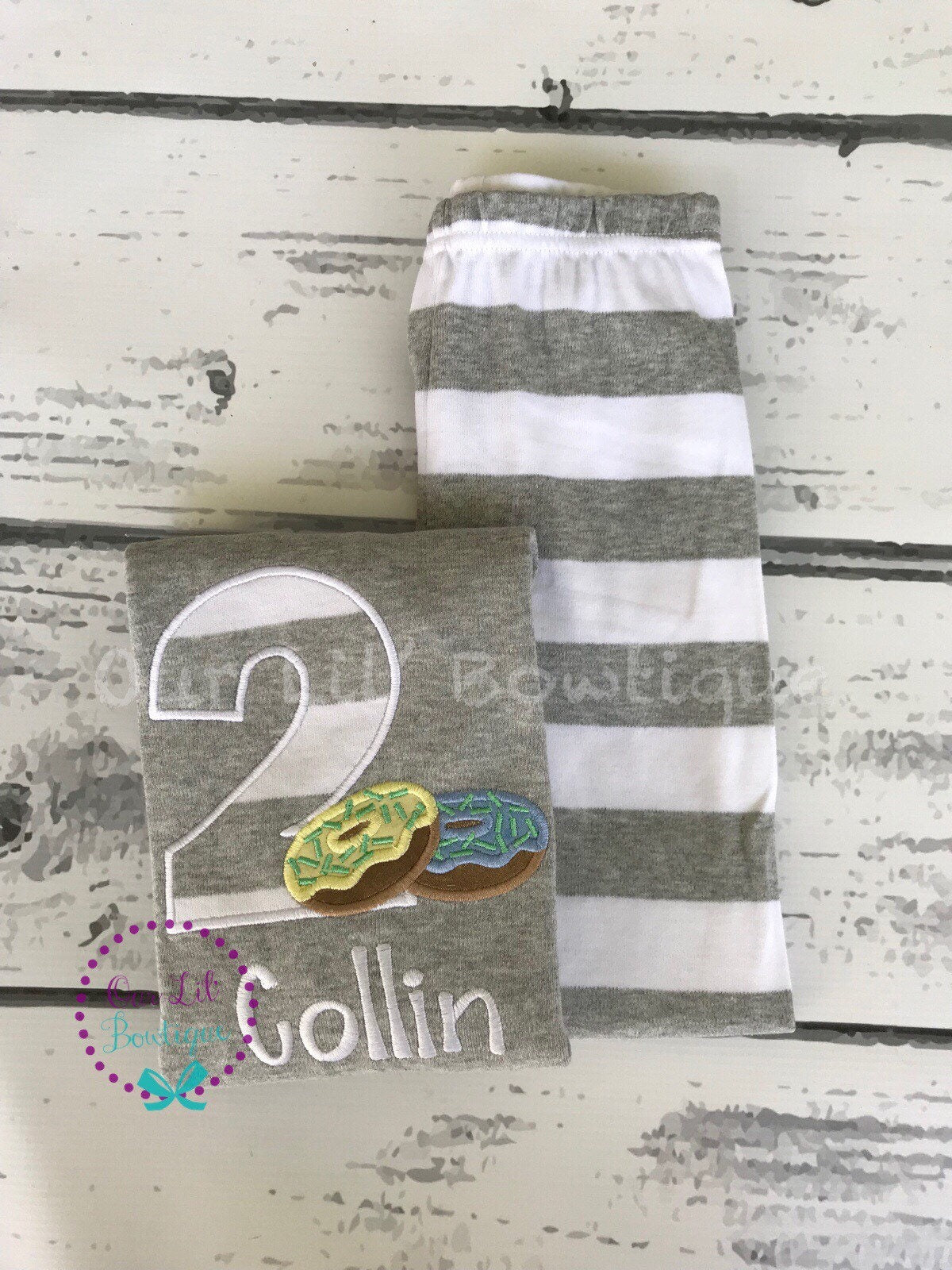 Personalized Donut Birthday Outfit: Appliqué Shirt & Shorts Set