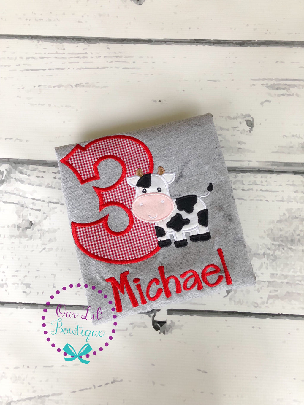 Personalized Cow Birthday Applique Shirt: Farm Party Outfit