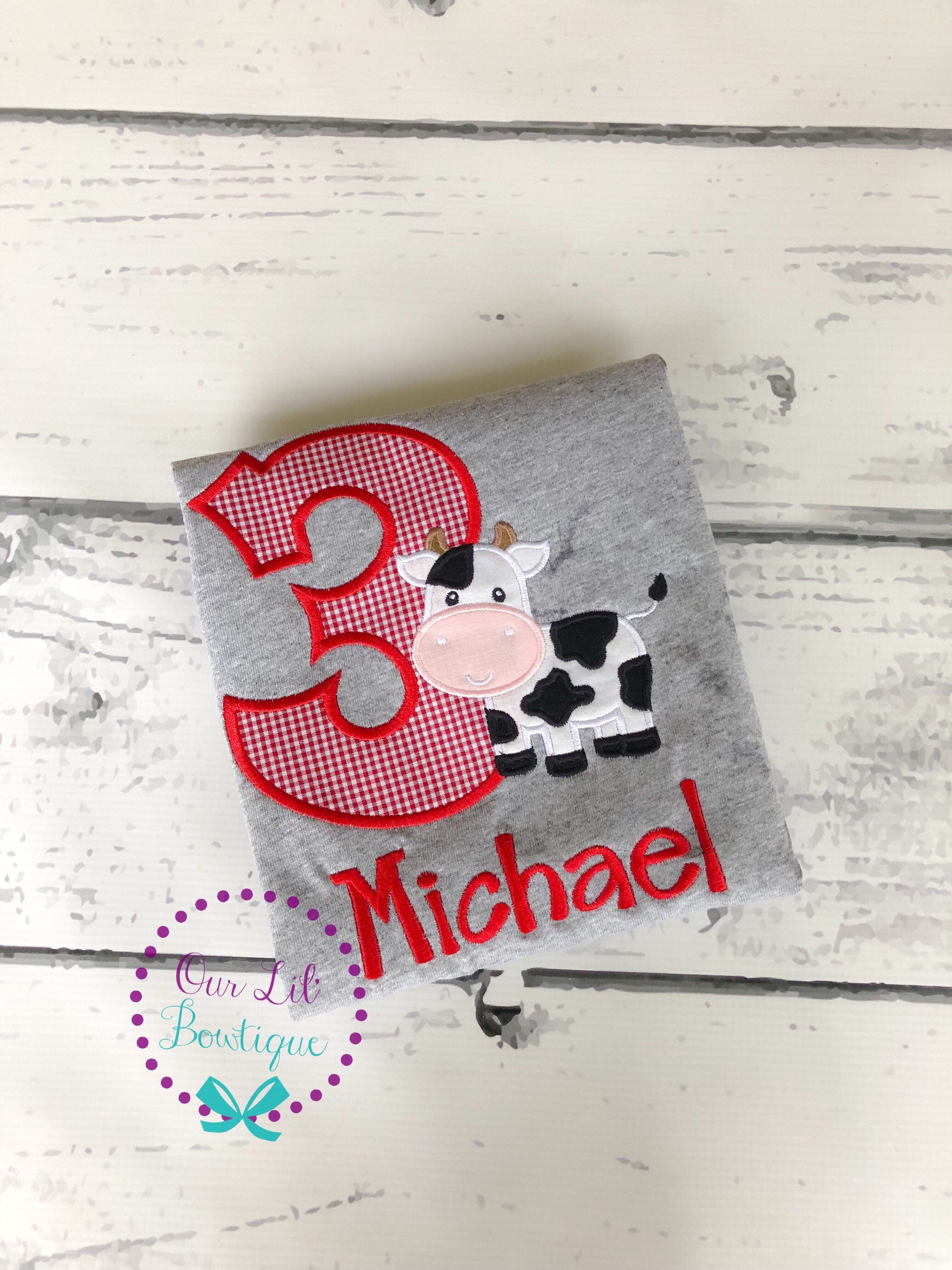 Personalized Cow Birthday Applique Shirt: Farm Party Outfit