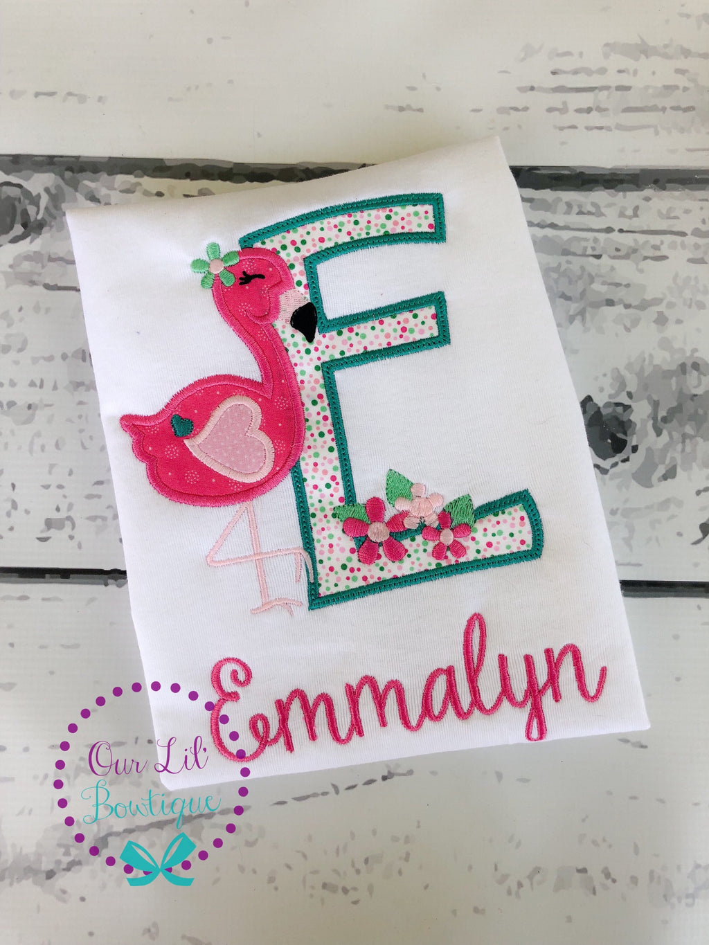 Personalized Flamingo Birthday Shirt - Applique Number Tee