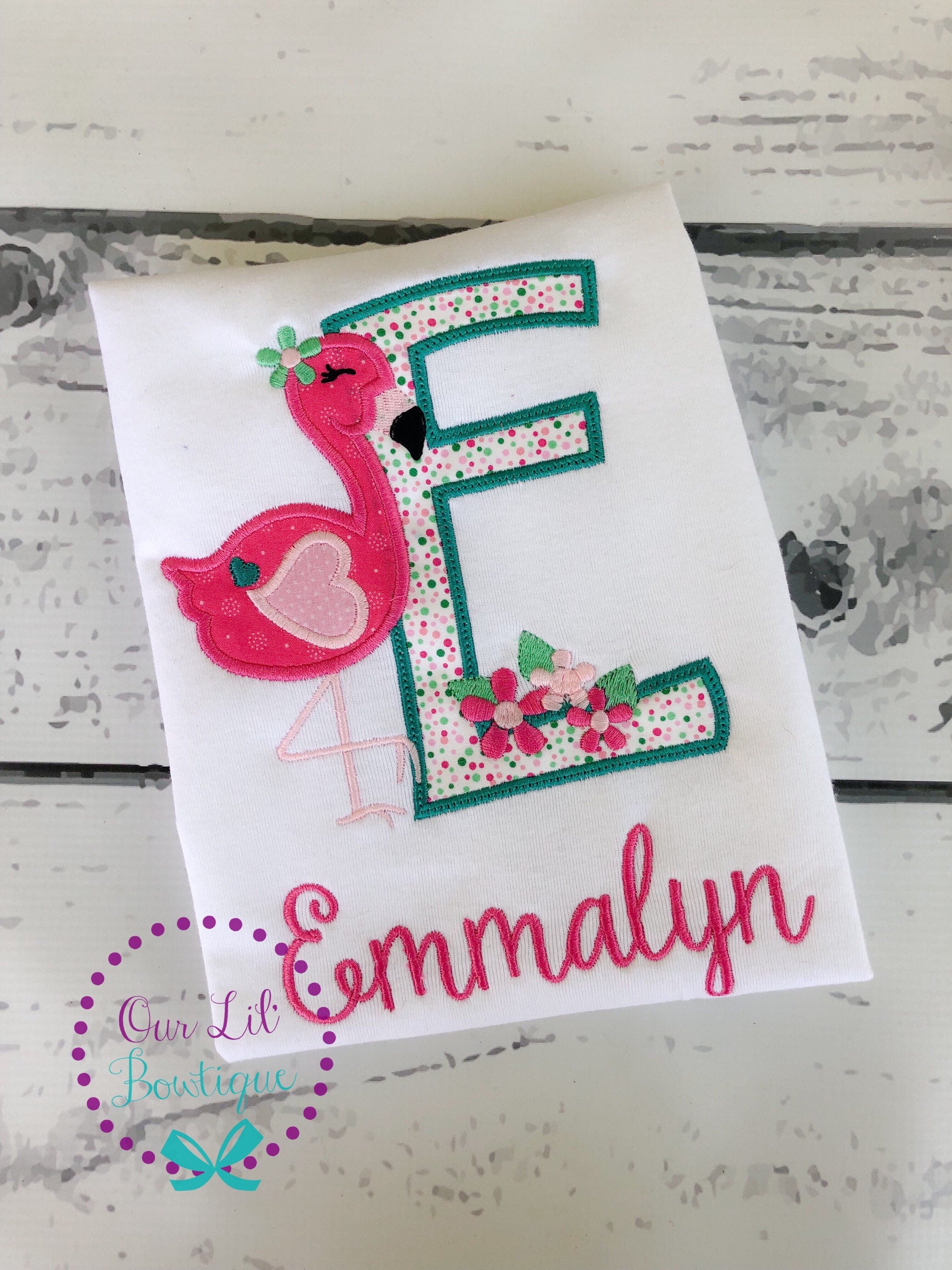 Personalized Flamingo Birthday Shirt - Applique Number Tee