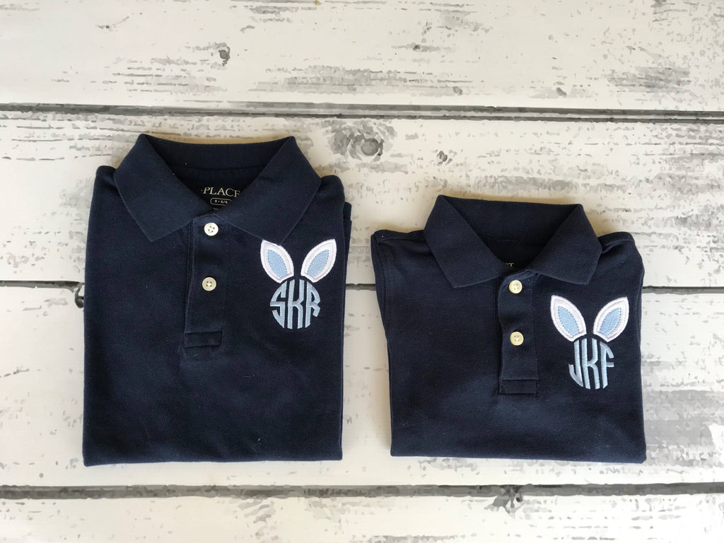 Boys Easter Polo: Bunny Ears Monogrammed Shirt