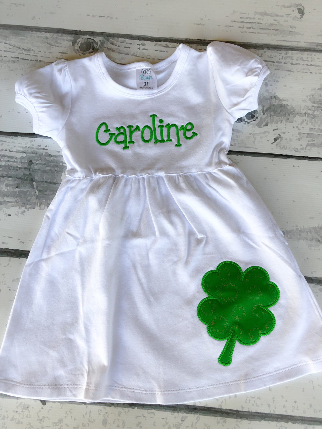 Girls St. Patrick's Day Dress: Four Leaf Clover Applique, Monogram Option