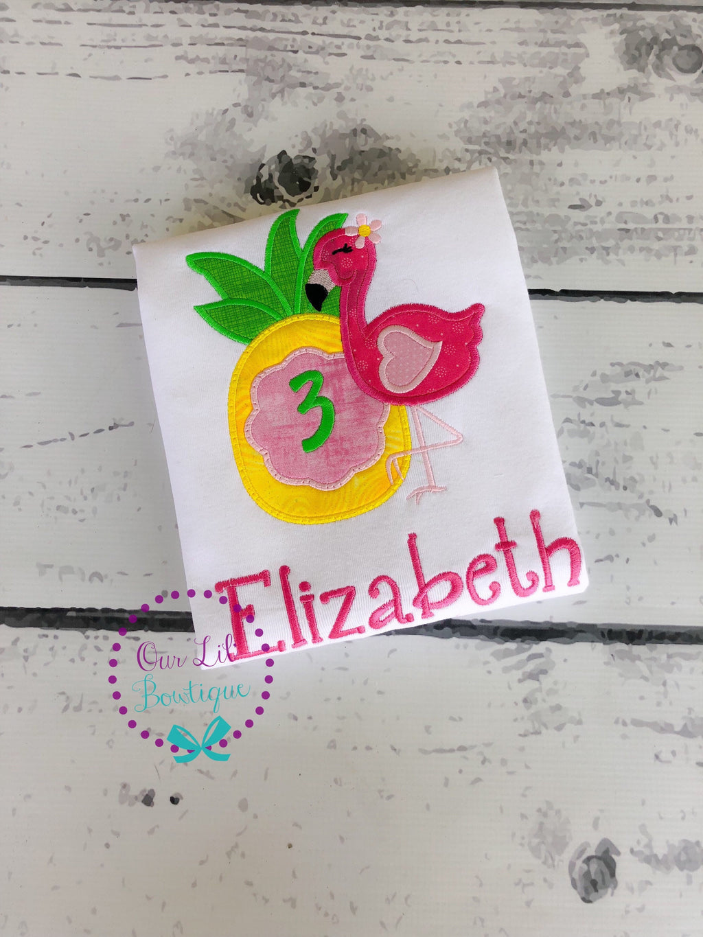 Personalized Flamingo Birthday Shirt: Pineapple Applique, Summer Outfit