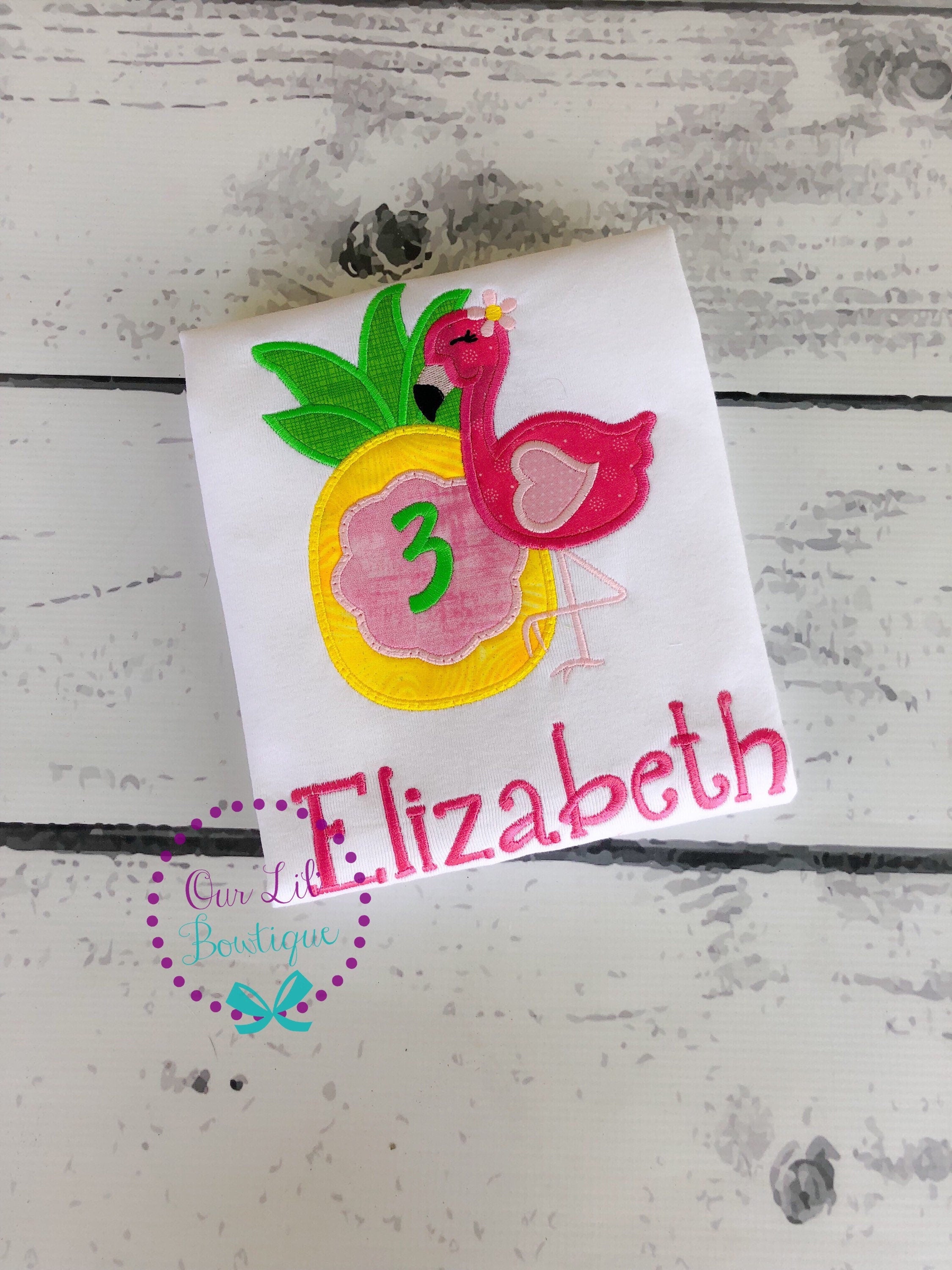 Personalized Flamingo Birthday Shirt: Pineapple Applique, Summer Outfit