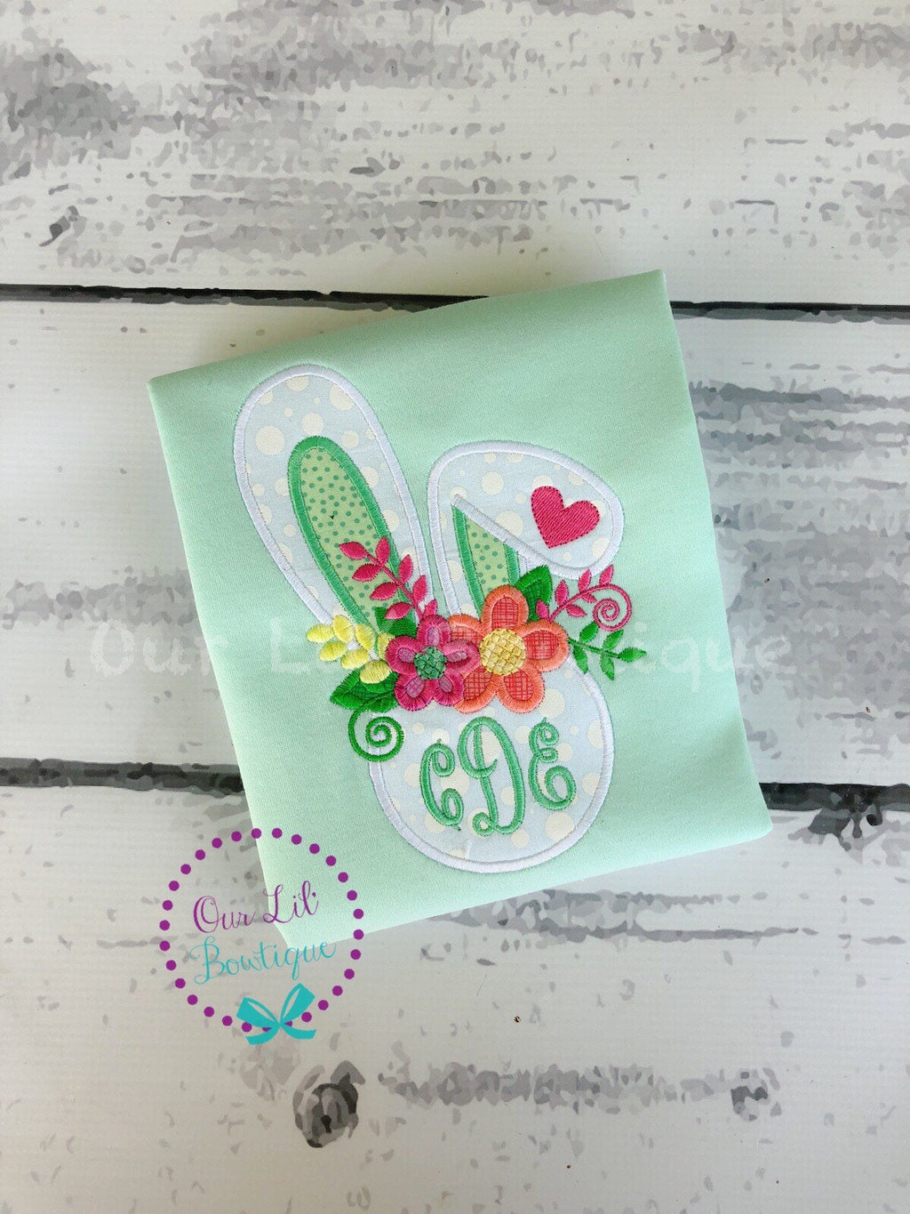 Easter Bunny Applique Shirt: Floral Monogram, Personalized Girl's Shirt