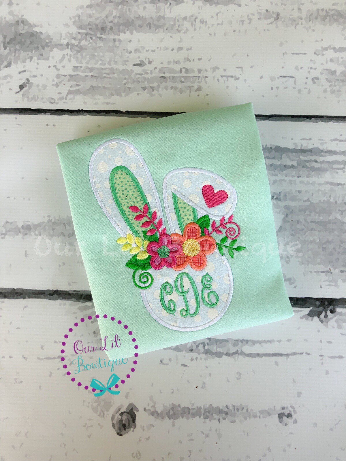 Easter Bunny Applique Shirt: Floral Monogram, Personalized Girl's Shirt