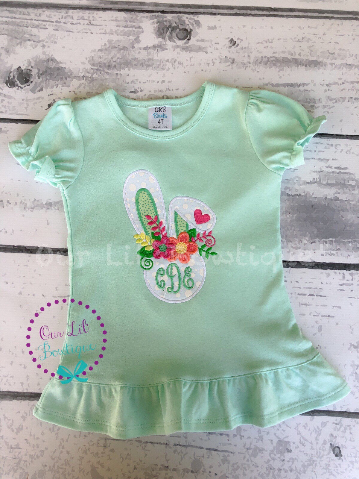 Easter Bunny Applique Shirt: Floral Monogram, Personalized Girl's Shirt