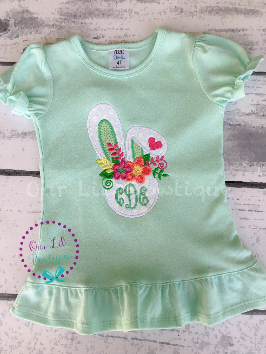 Easter Bunny Applique Shirt: Floral Monogram, Personalized Girl's Shirt
