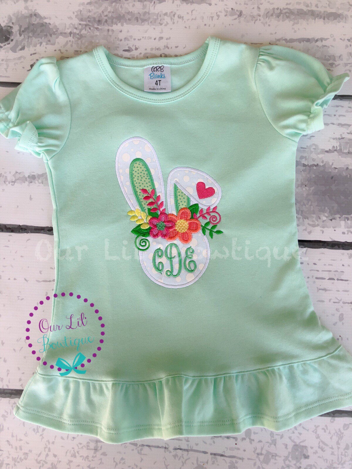 Easter Bunny Applique Shirt: Floral Monogram, Personalized Girl's Shirt