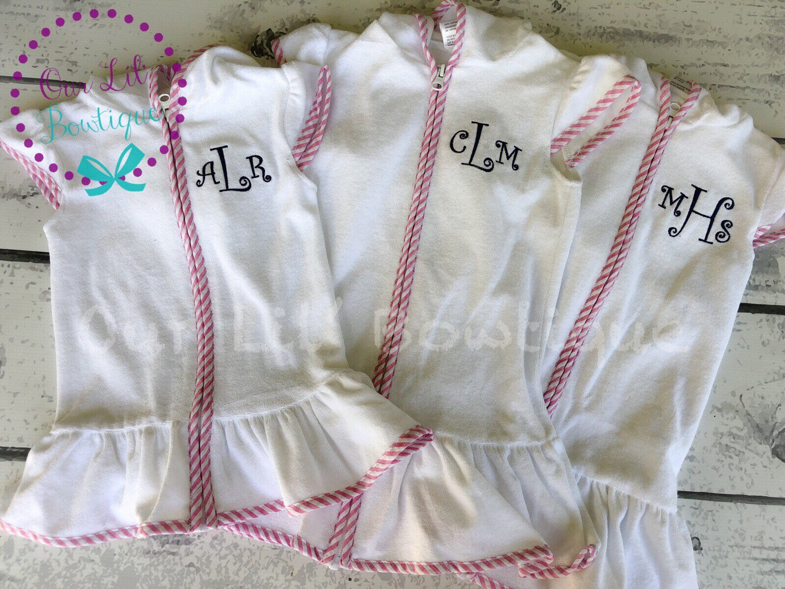 Personalized Terry Cloth Girl's Cover-Up: Pink Seersucker Trim, Monogrammed