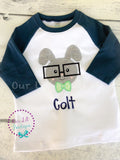 Personalized Easter Raglan Shirt: Glasses Bunny Appliqué