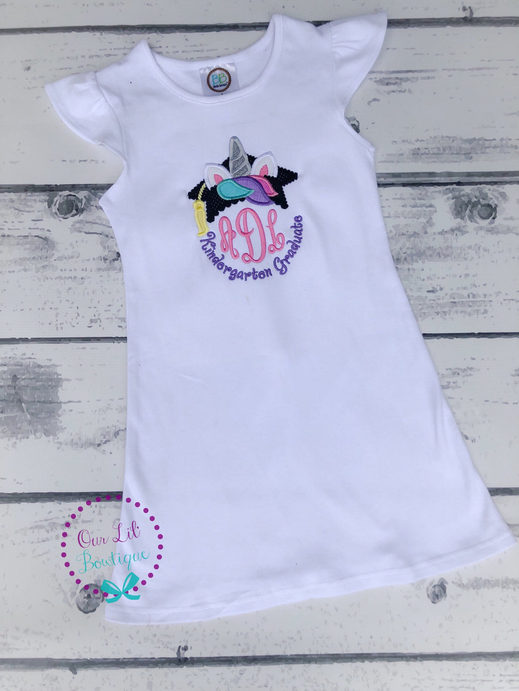 Monogrammed Unicorn Graduation Shirt: Embroidered Pre-K, Kindergarten - Graduation Dress - 2026 Grad
