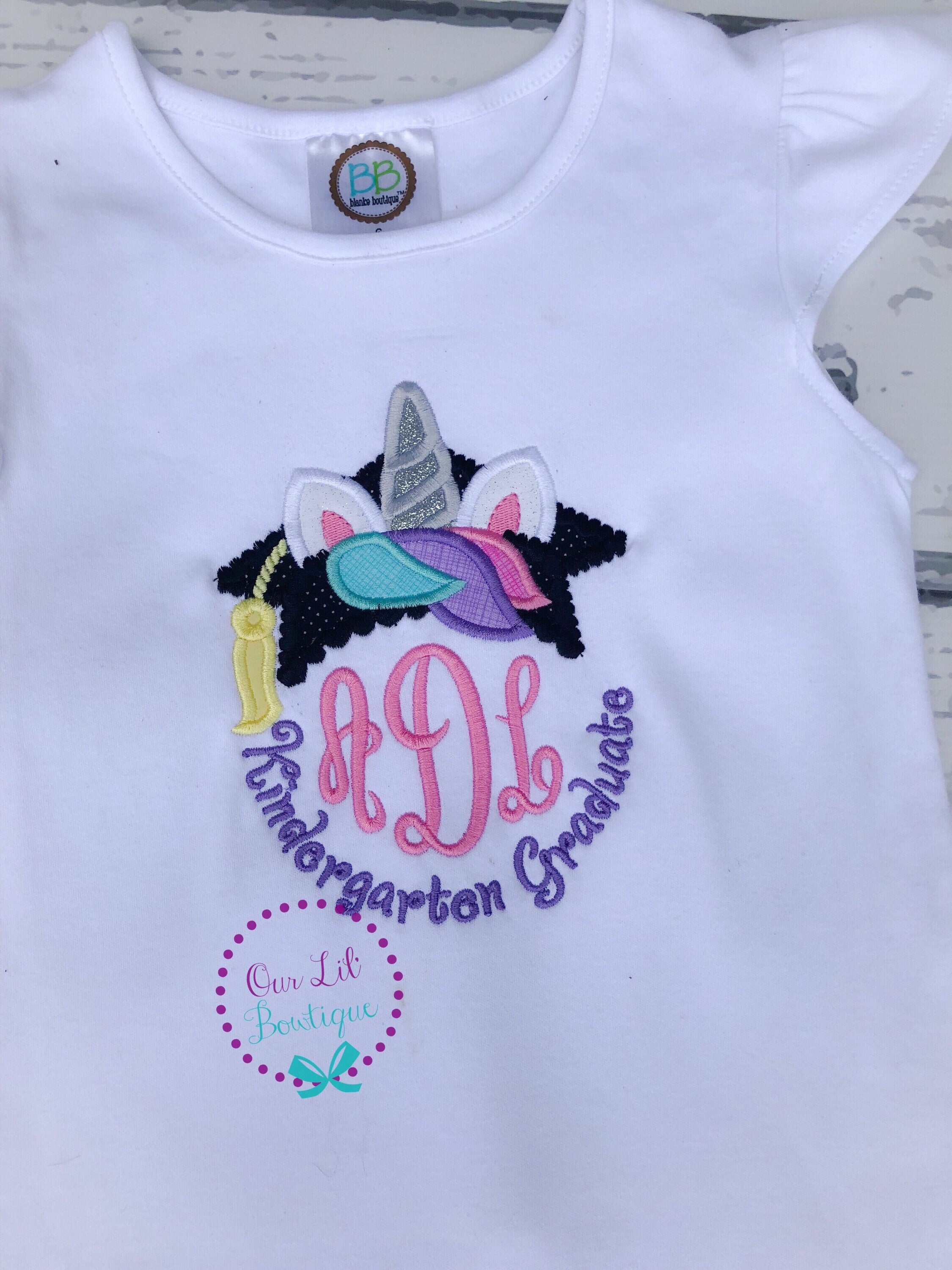 Monogrammed Unicorn Graduation Shirt: Embroidered Pre-K, Kindergarten - Graduation Dress - 2026 Grad